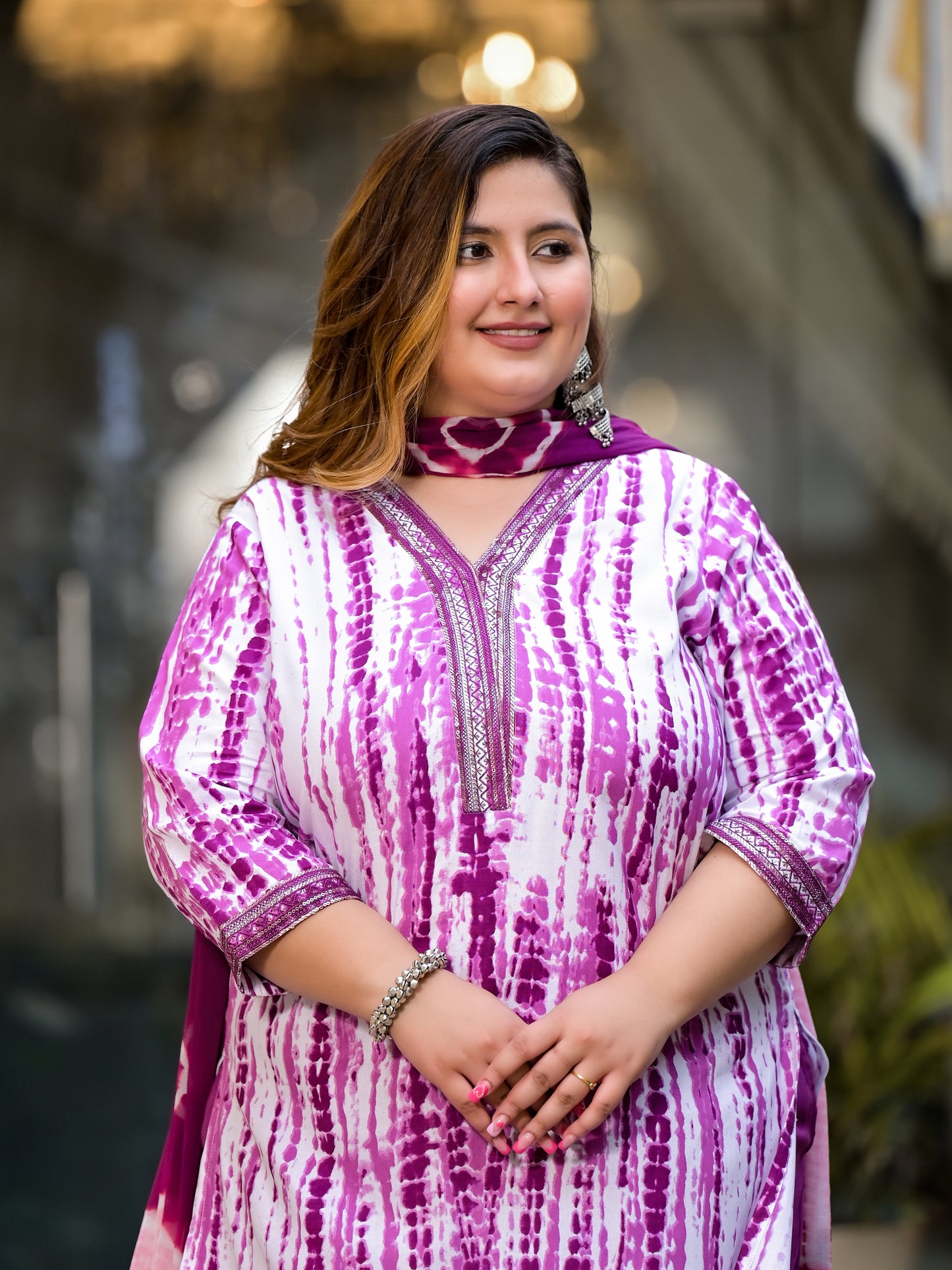Purple Tie-Dye Kurta Pant Dupatta Set