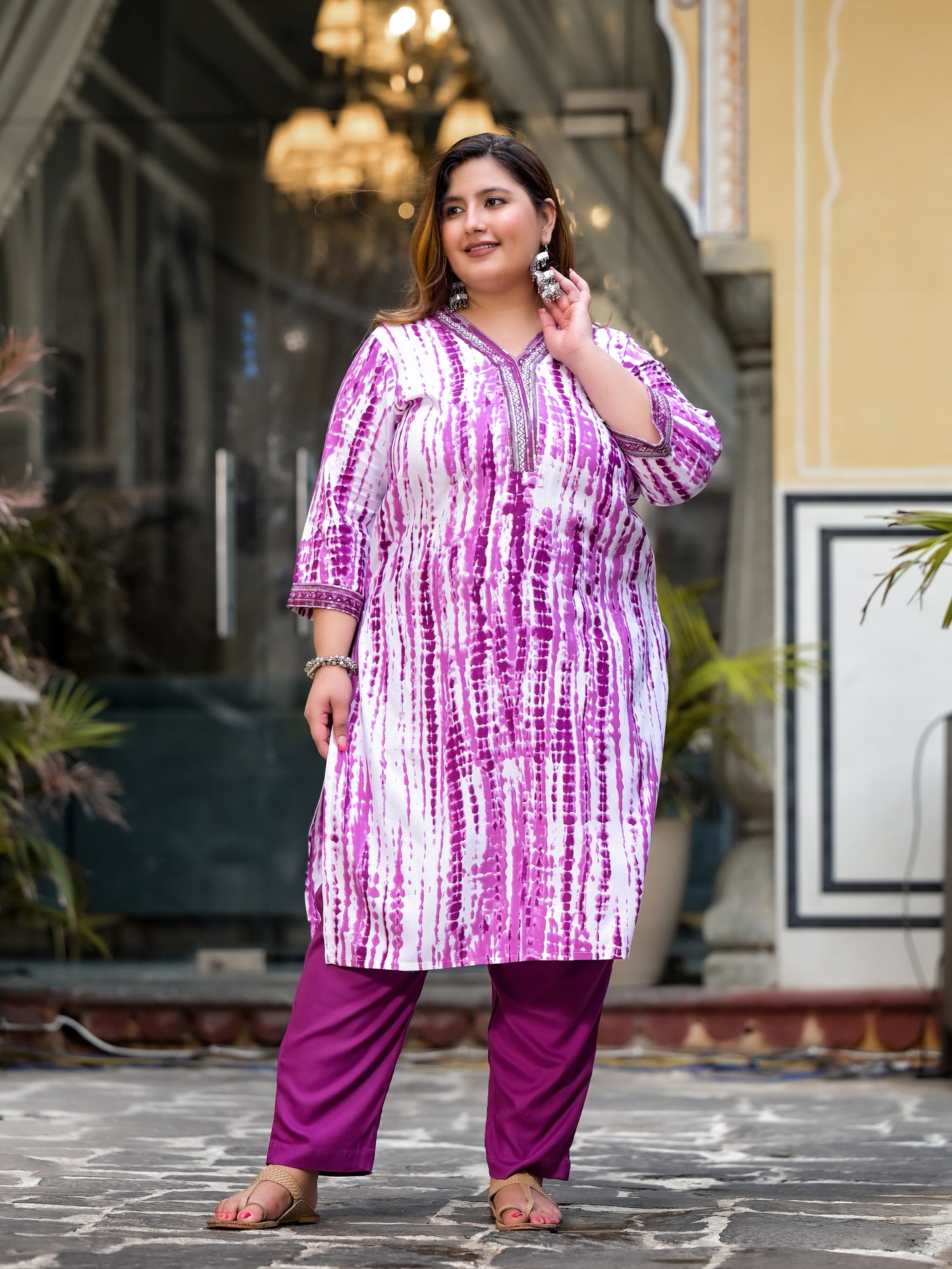 Purple Tie-Dye Kurta Pant Dupatta Set