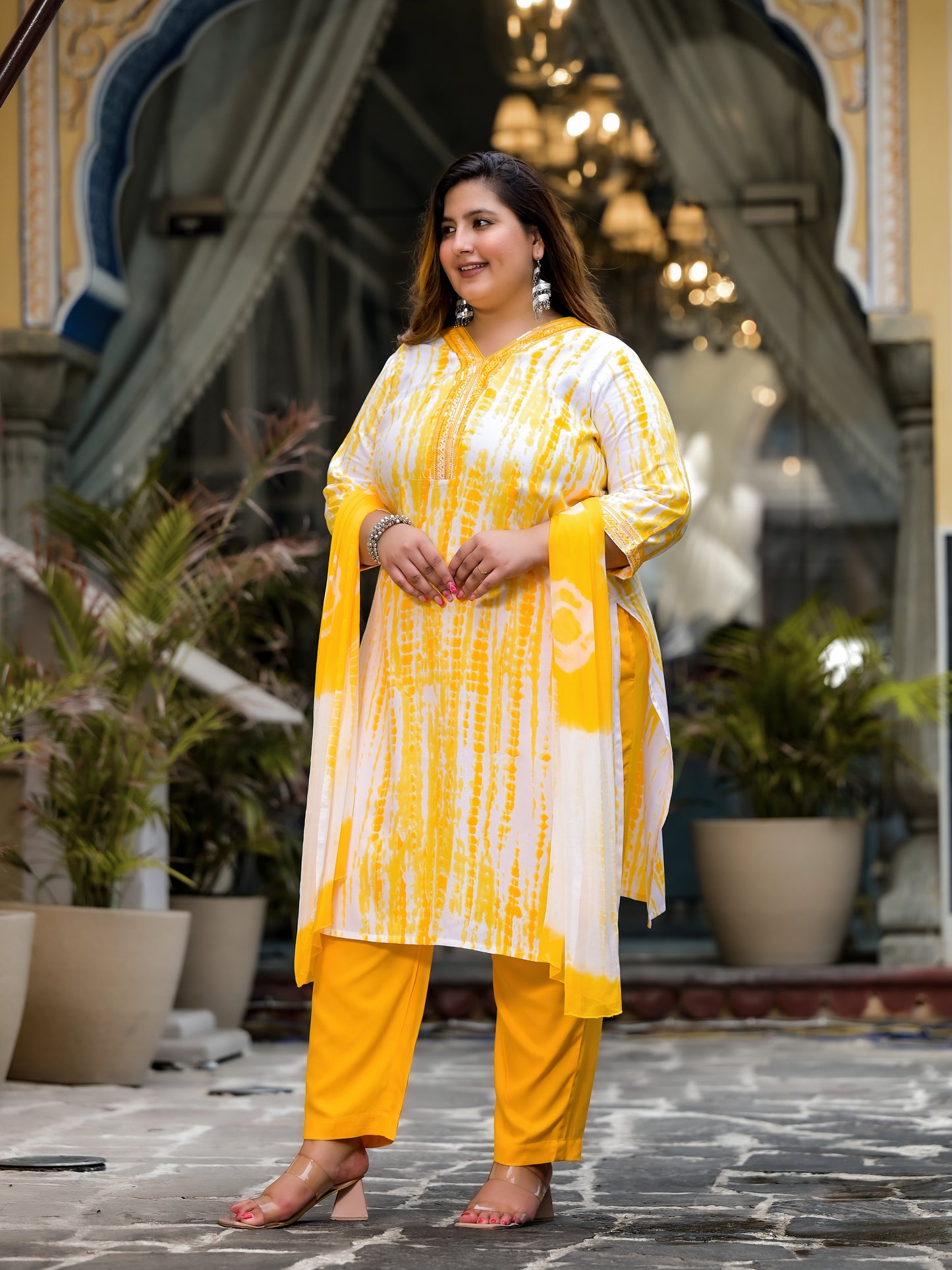 Yellow Tie-Dye Kurta Pant Dupatta Set