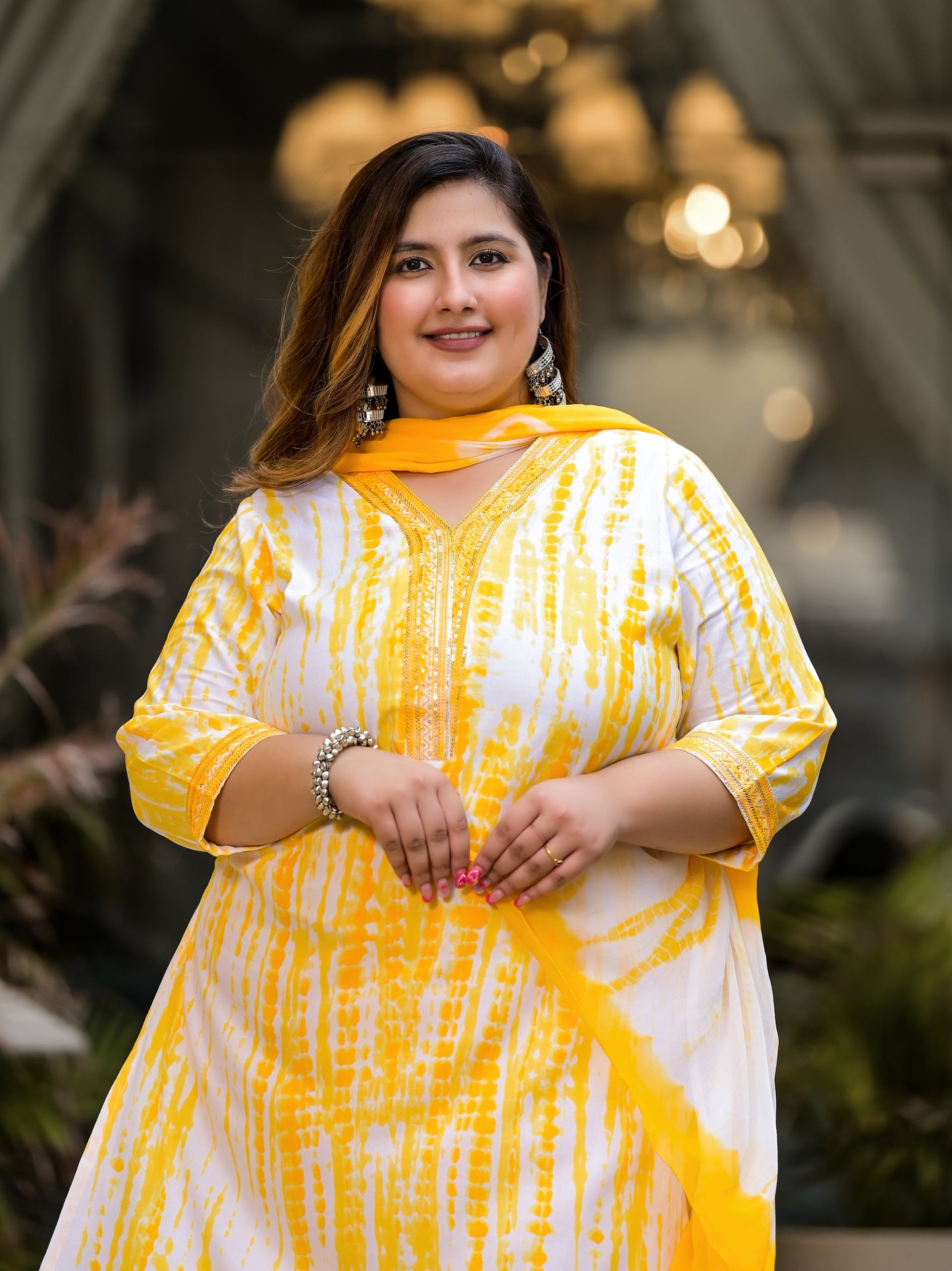 Yellow Tie-Dye Kurta Pant Dupatta Set