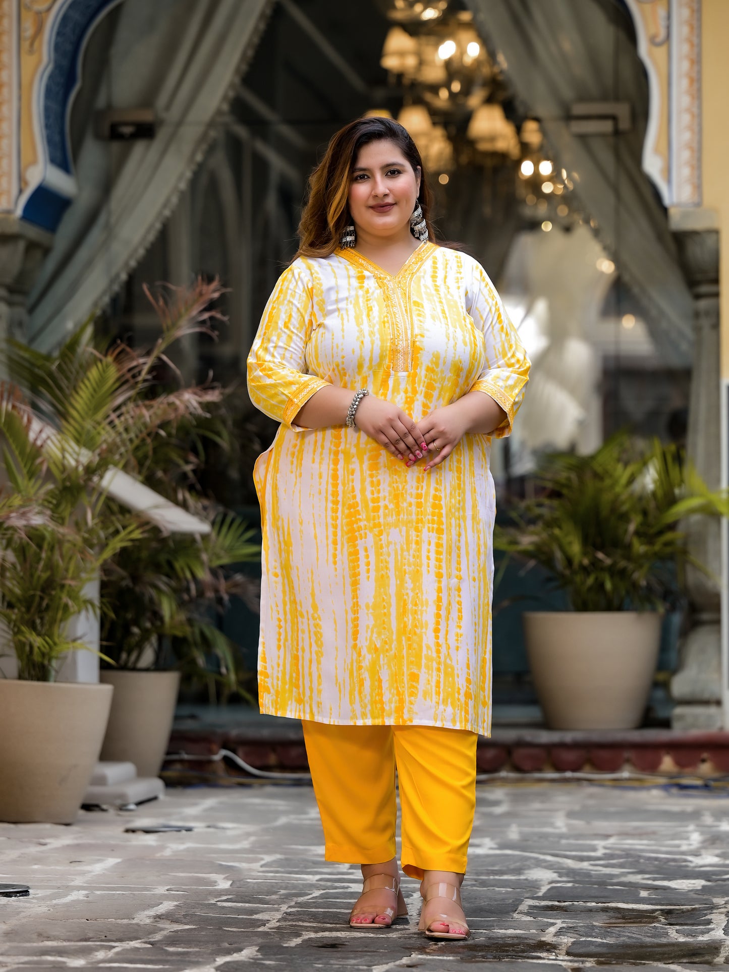 Yellow Tie-Dye Kurta Pant Dupatta Set