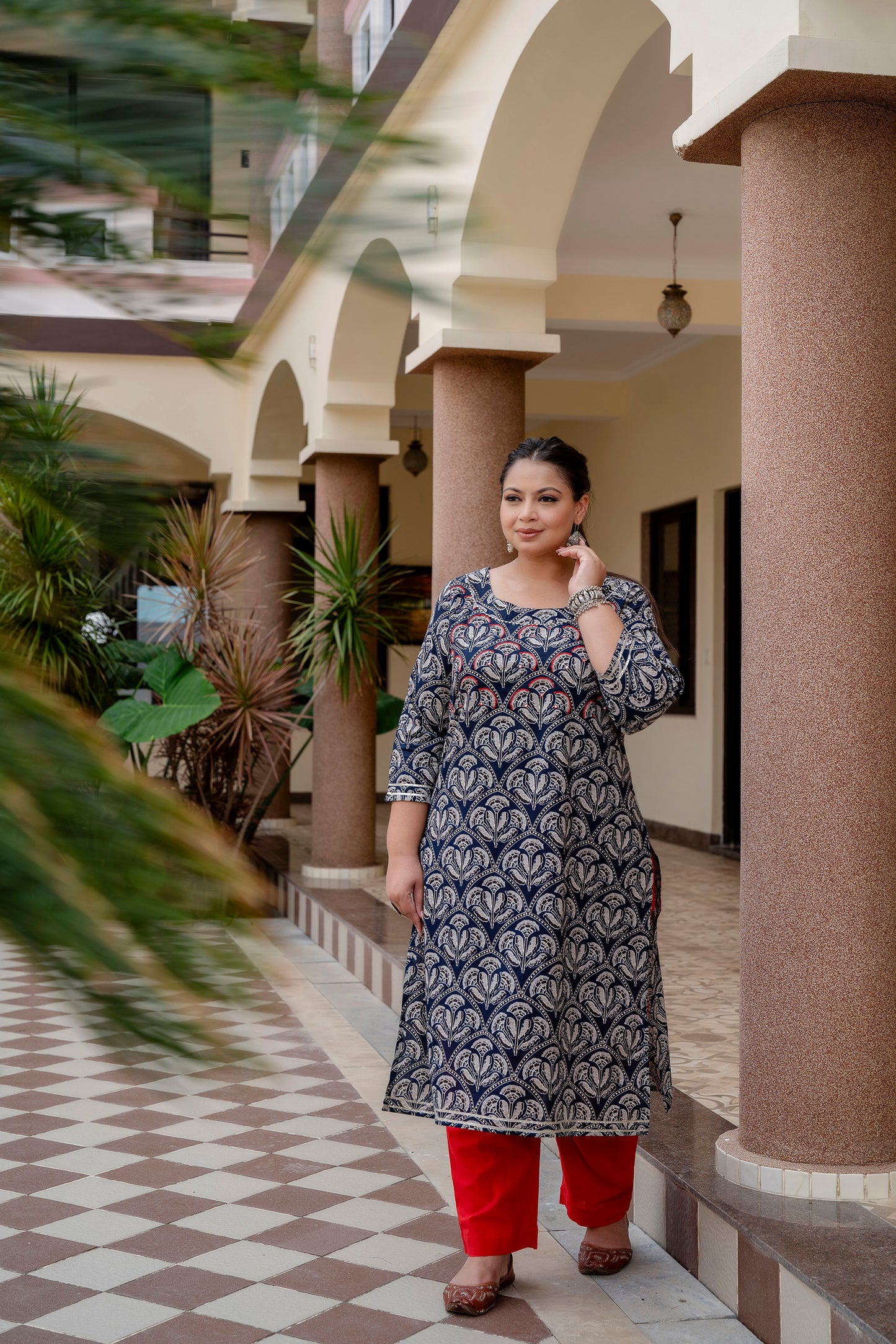 Blue Pure Cotton Straight Kurti With Handwork