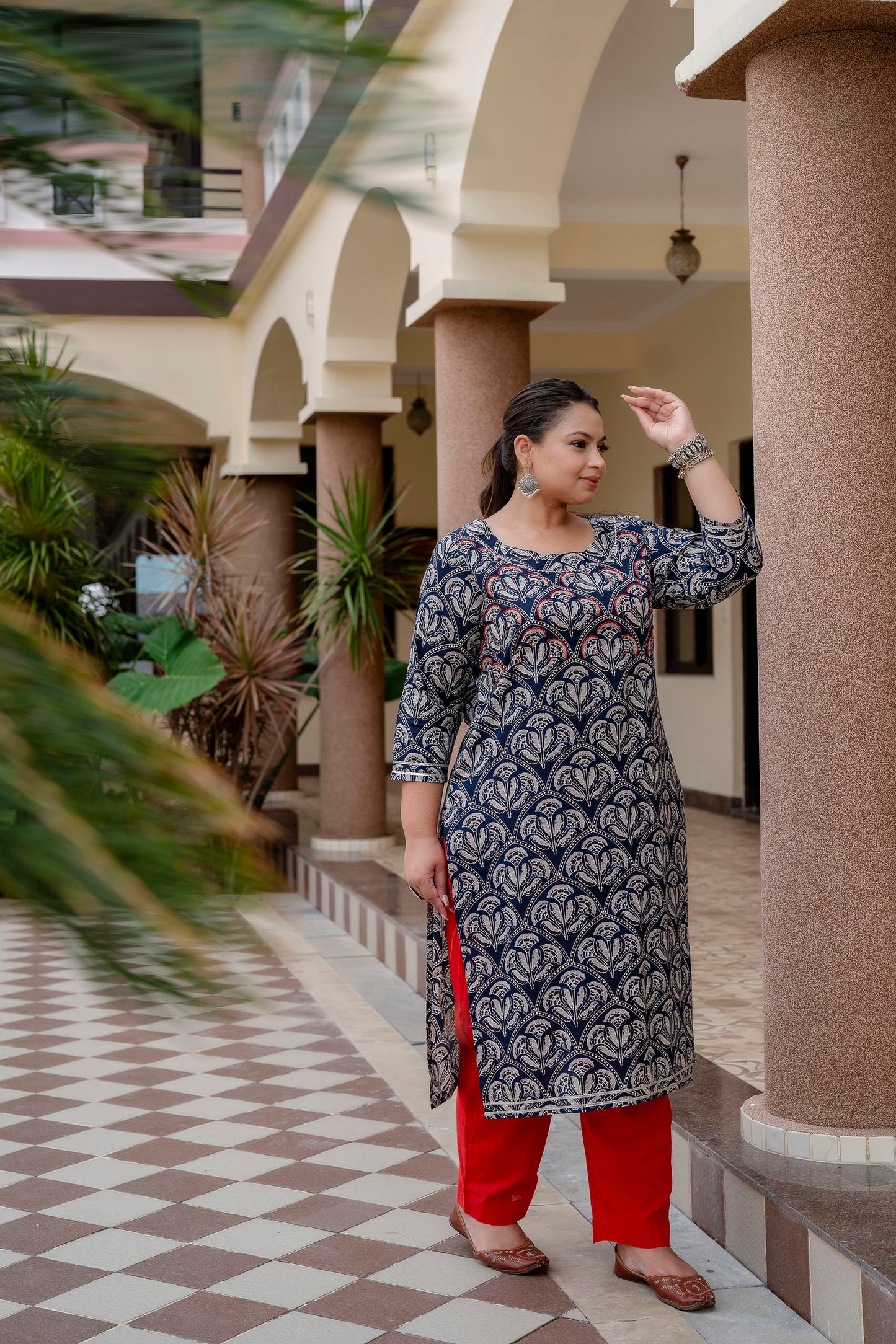 Blue Pure Cotton Straight Kurti With Handwork