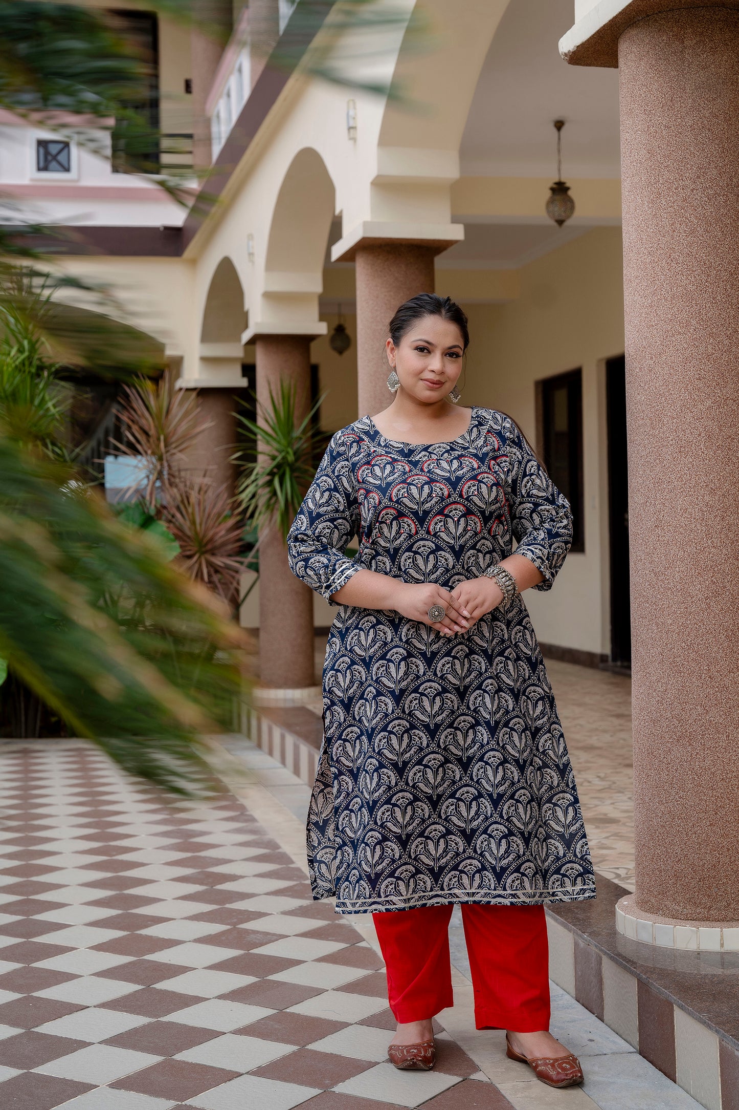 Blue Pure Cotton Straight Kurti With Handwork