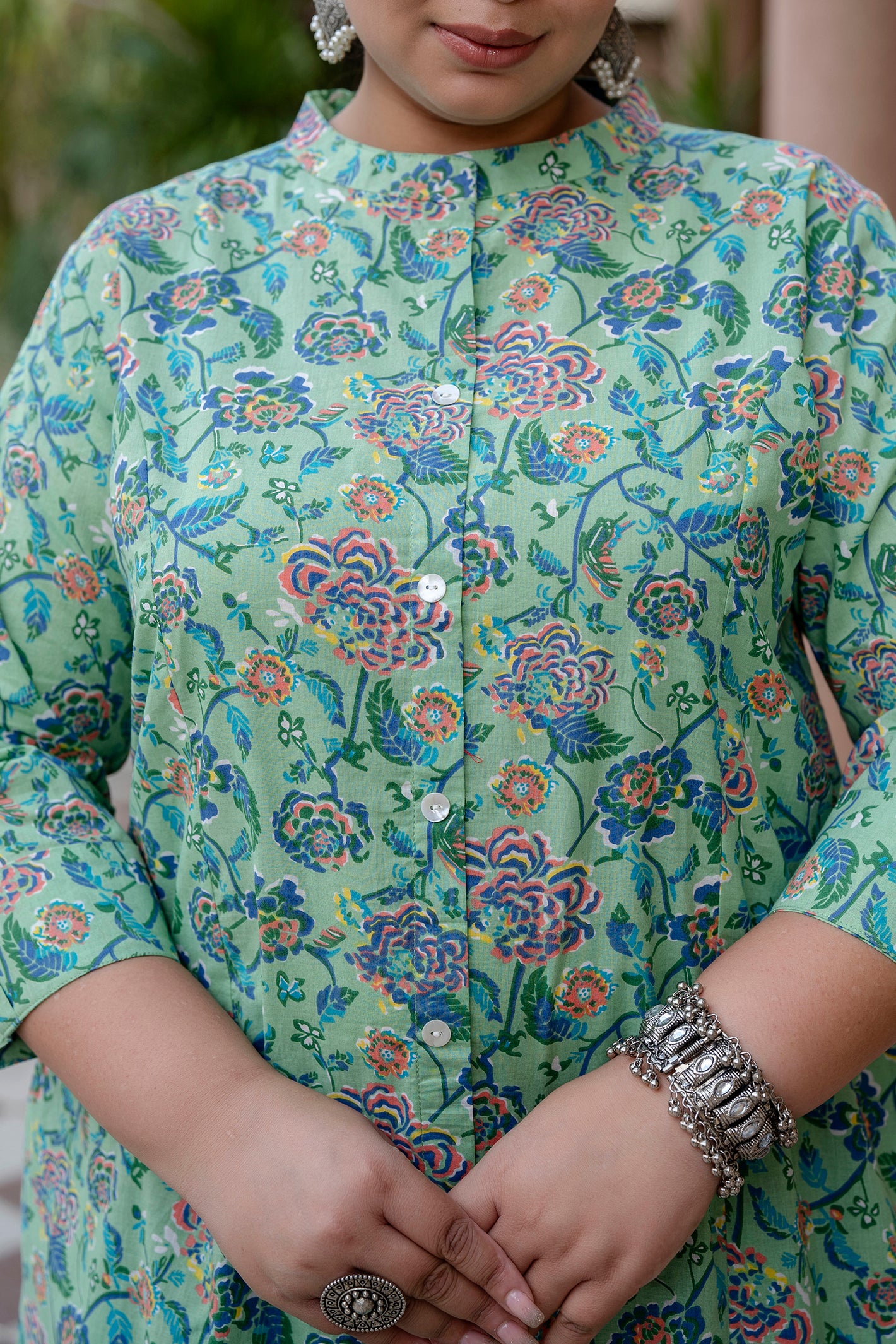 Mint Green Pure Cotton 'A' Line Kurta