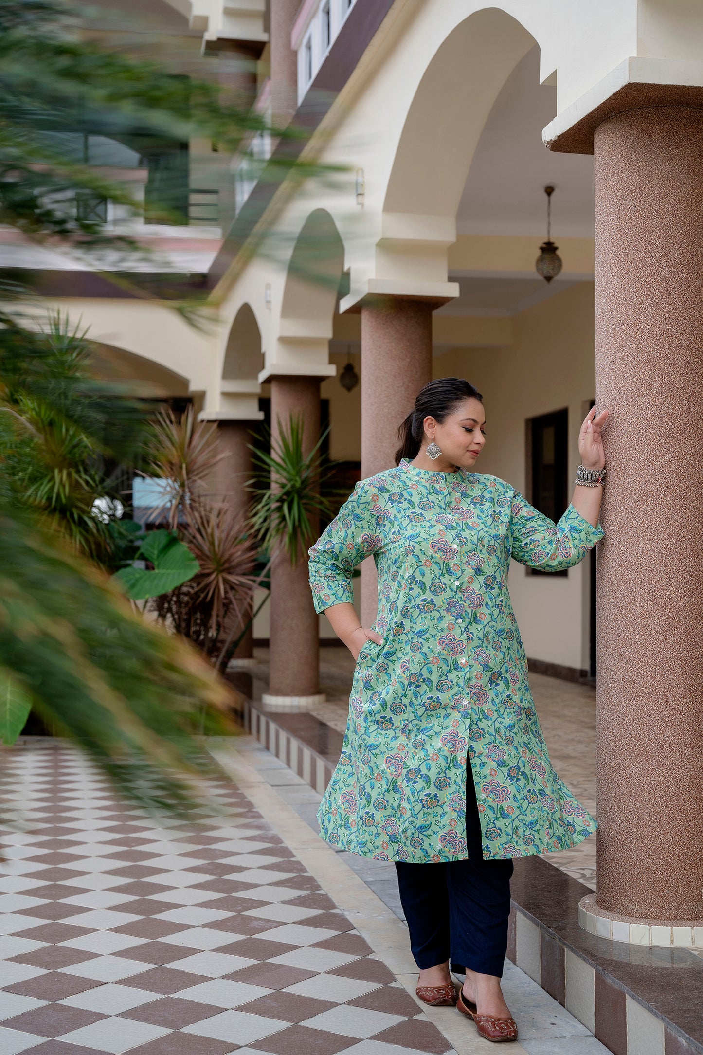 Mint Green Pure Cotton 'A' Line Kurta