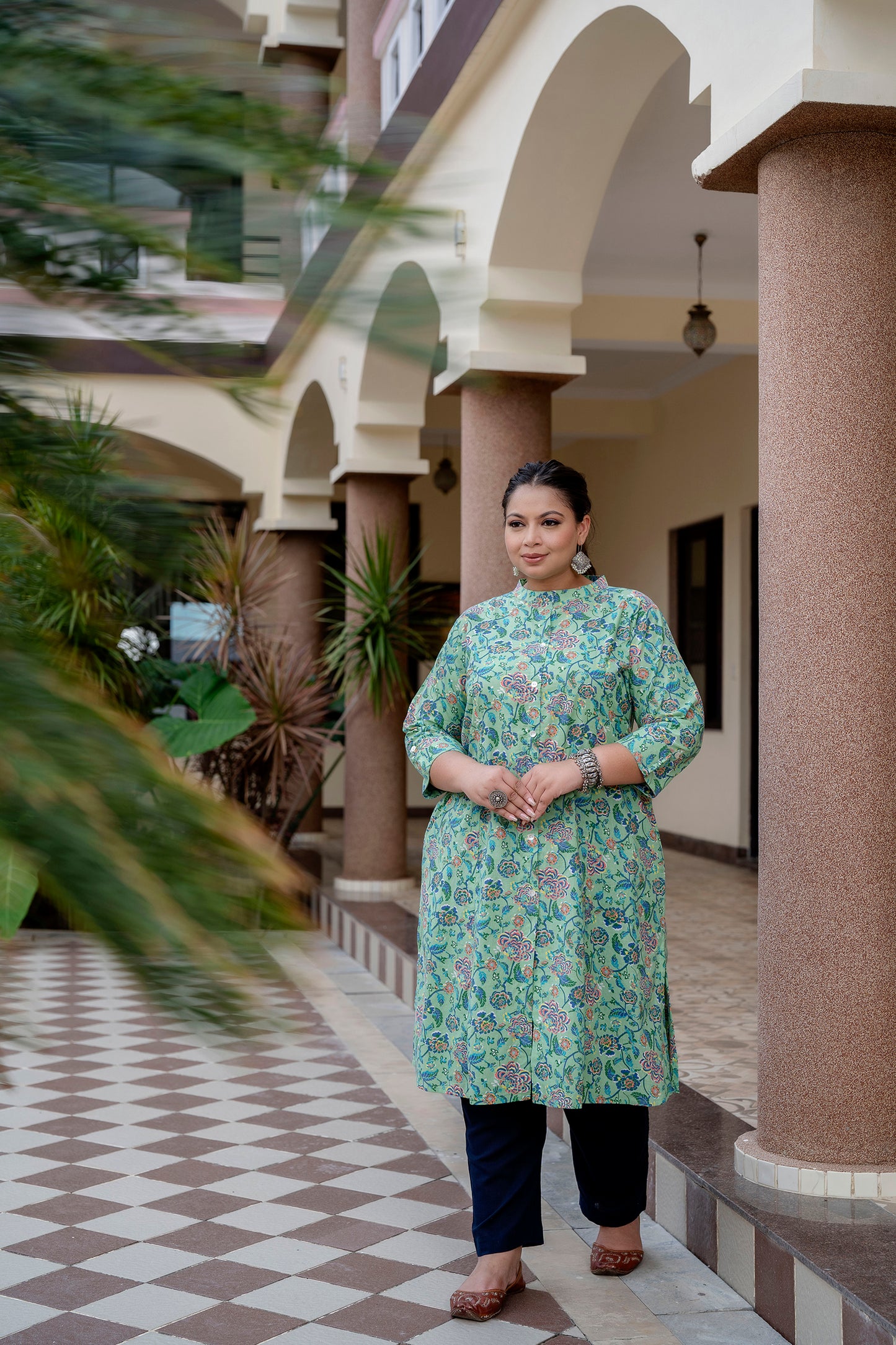 Mint Green Pure Cotton 'A' Line Kurta