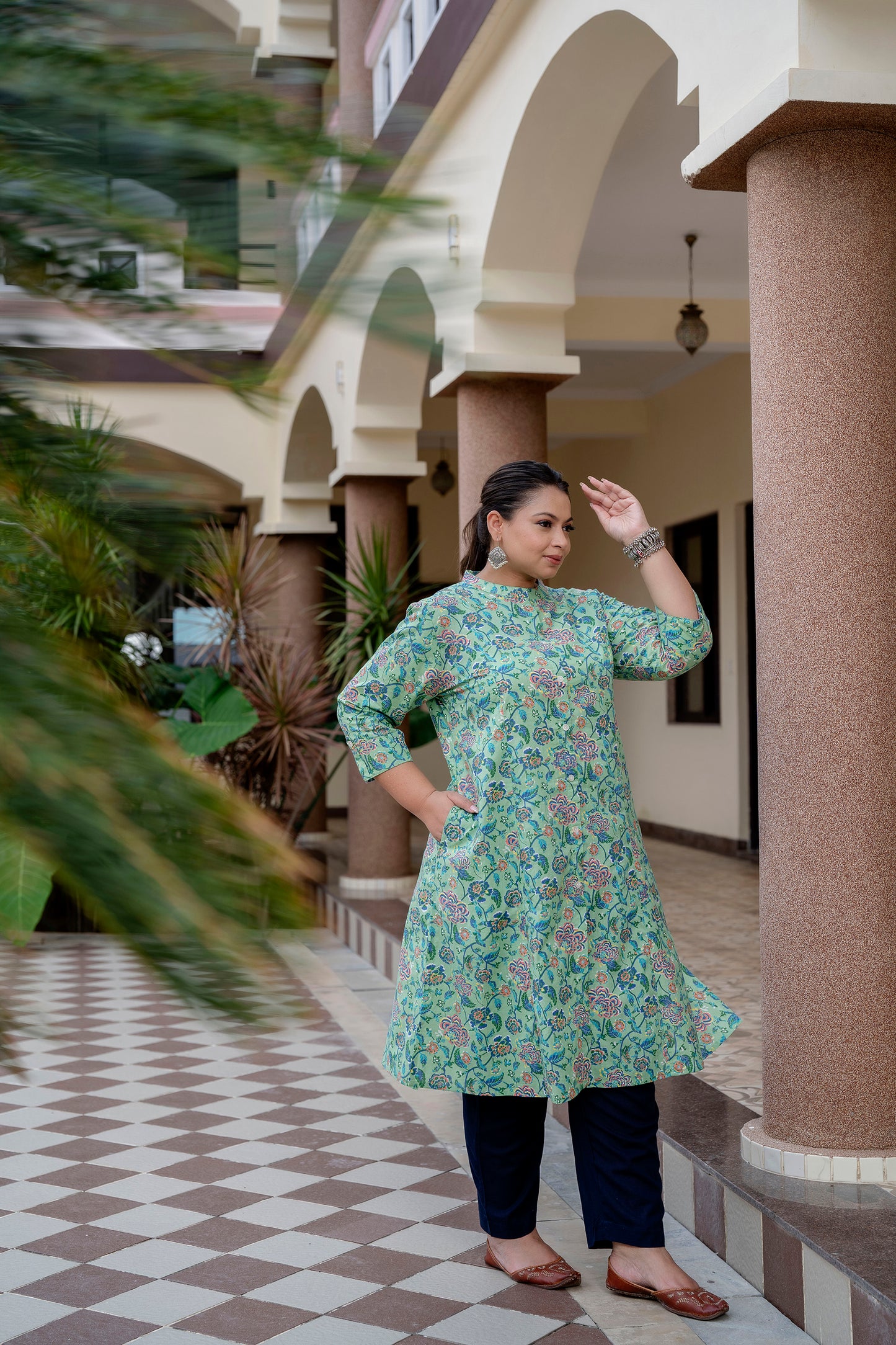 Mint Green Pure Cotton 'A' Line Kurta