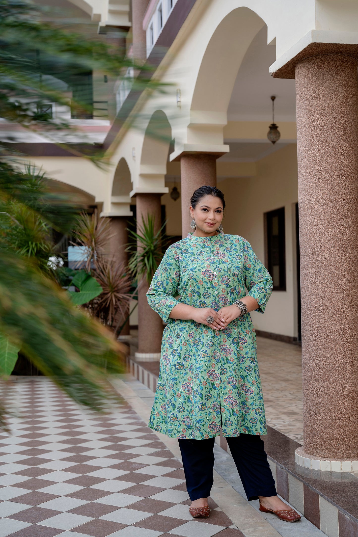 Mint Green Pure Cotton 'A' Line Kurta