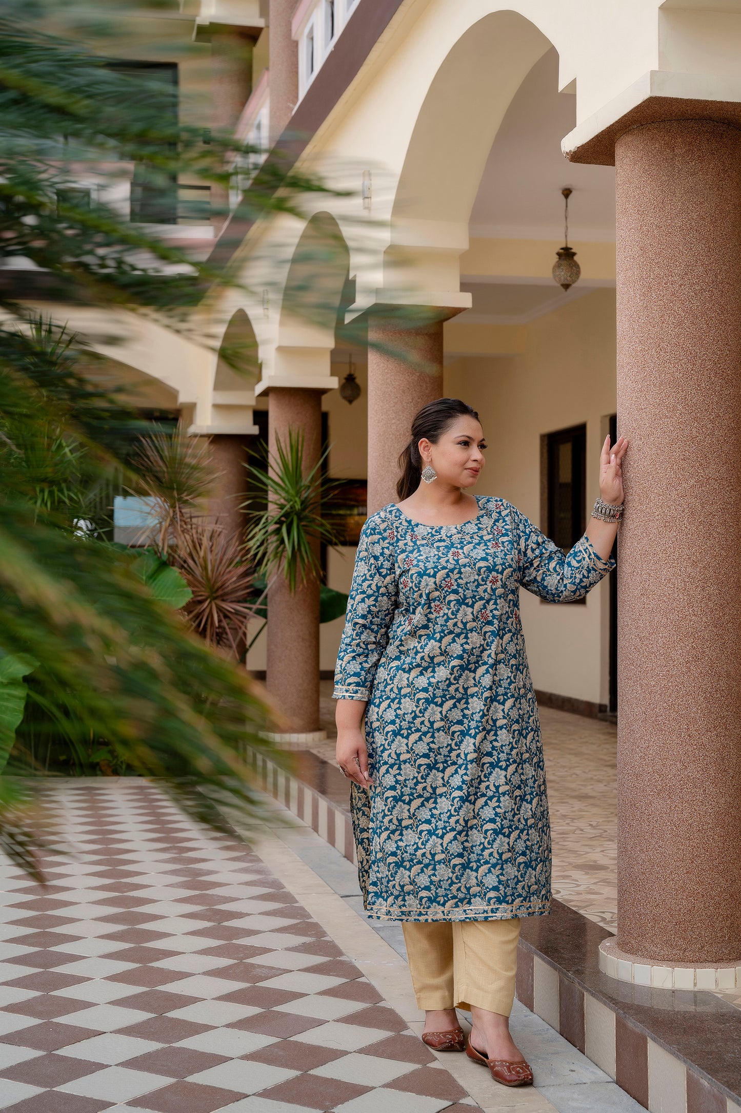 Dark Blue Pure Cotton Straight Kurti With Handwork