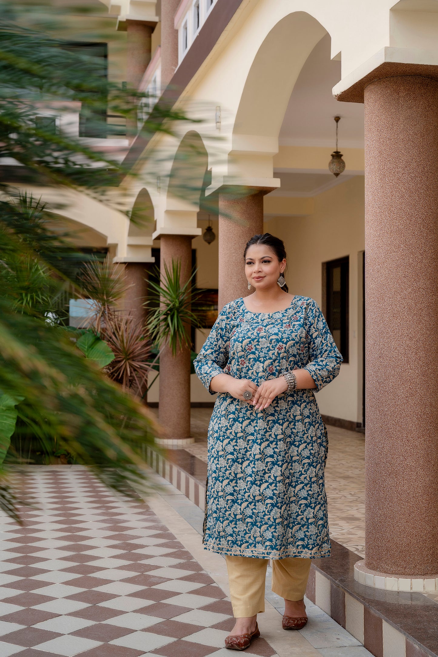 Dark Blue Pure Cotton Straight Kurti With Handwork