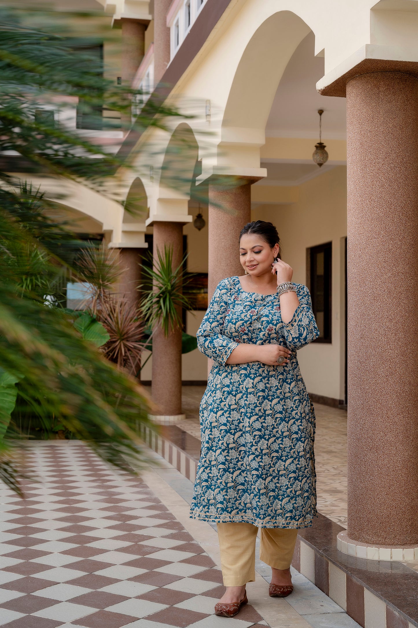 Dark Blue Pure Cotton Straight Kurti With Handwork