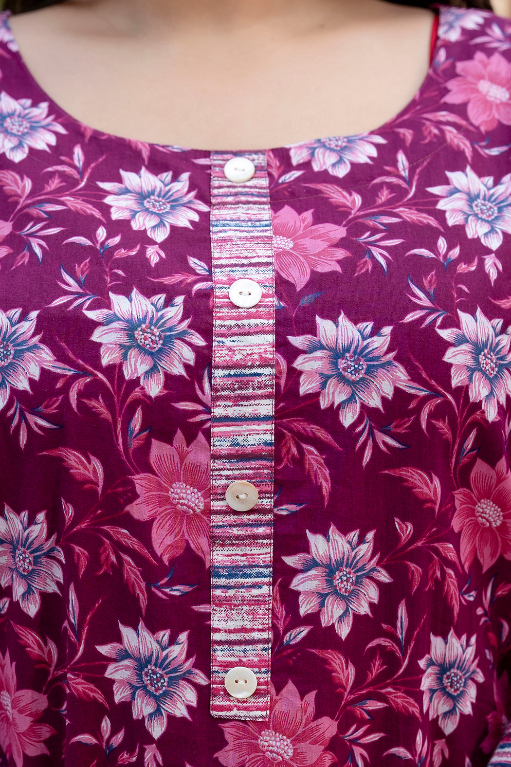 Maroon Floral Print Pure Cotton Straight Kurti