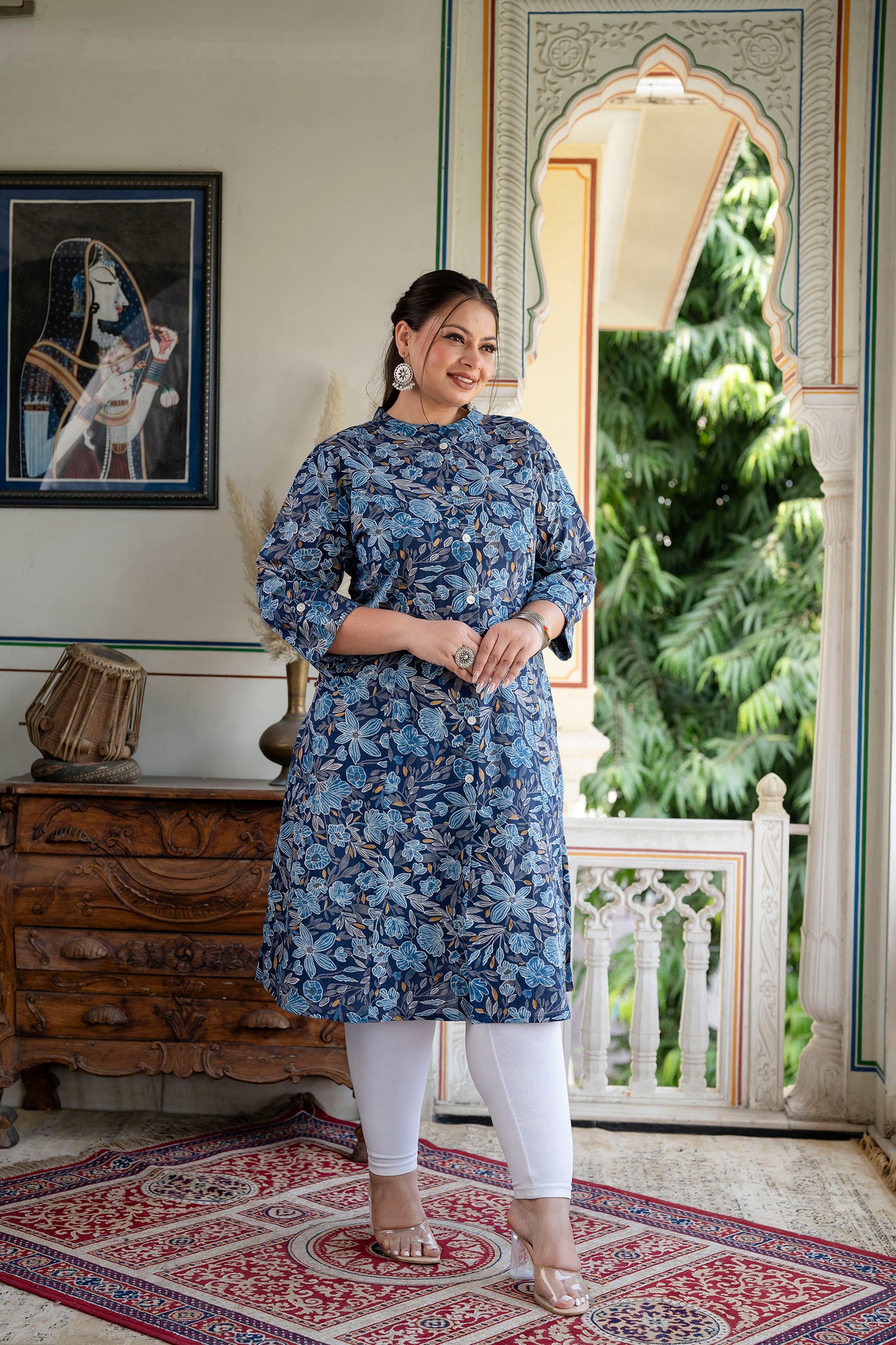 Blue Pure Cotton 'A' Line Kurta