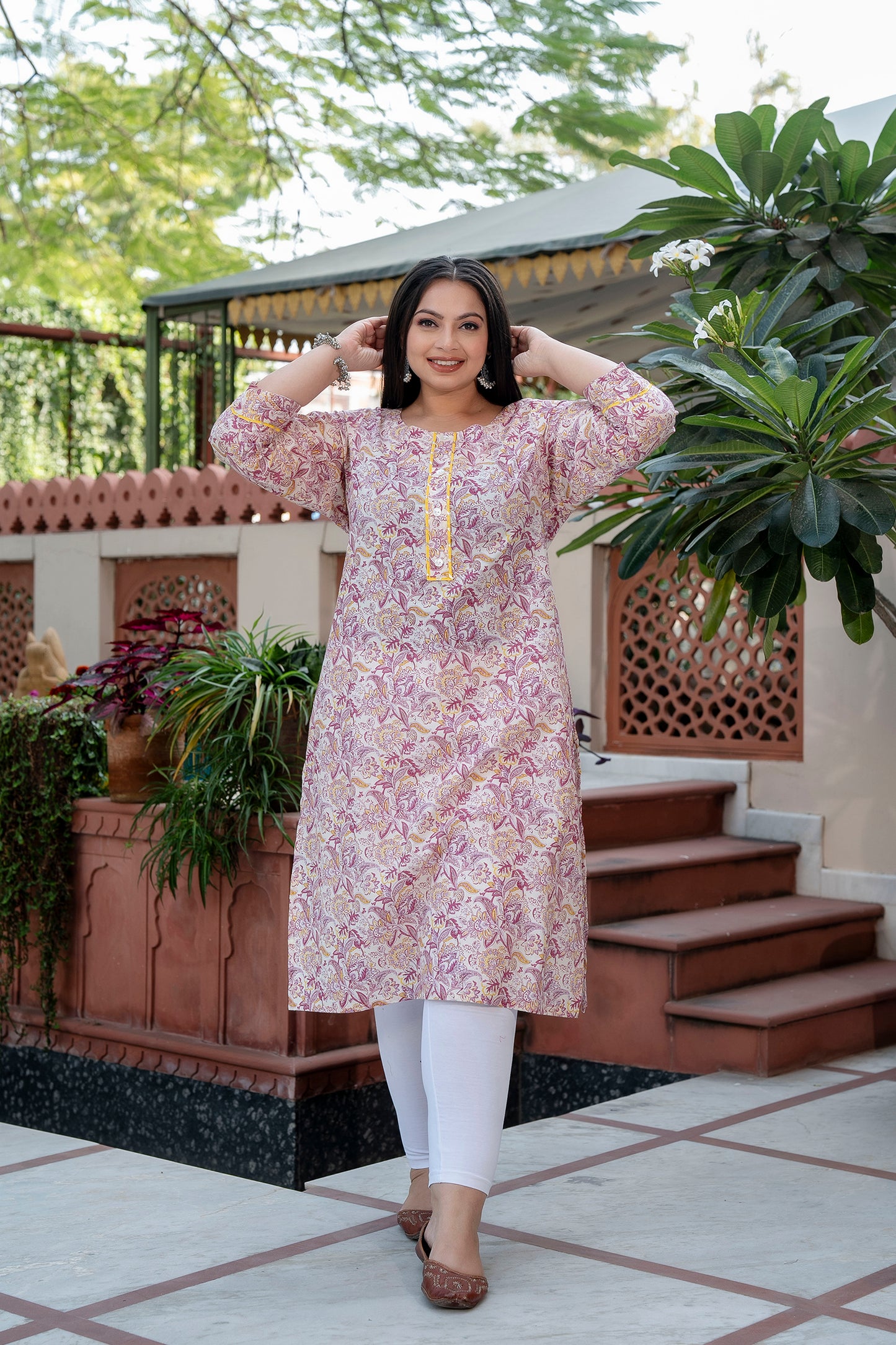 Pink Printed Pure Cotton Straight Kurti