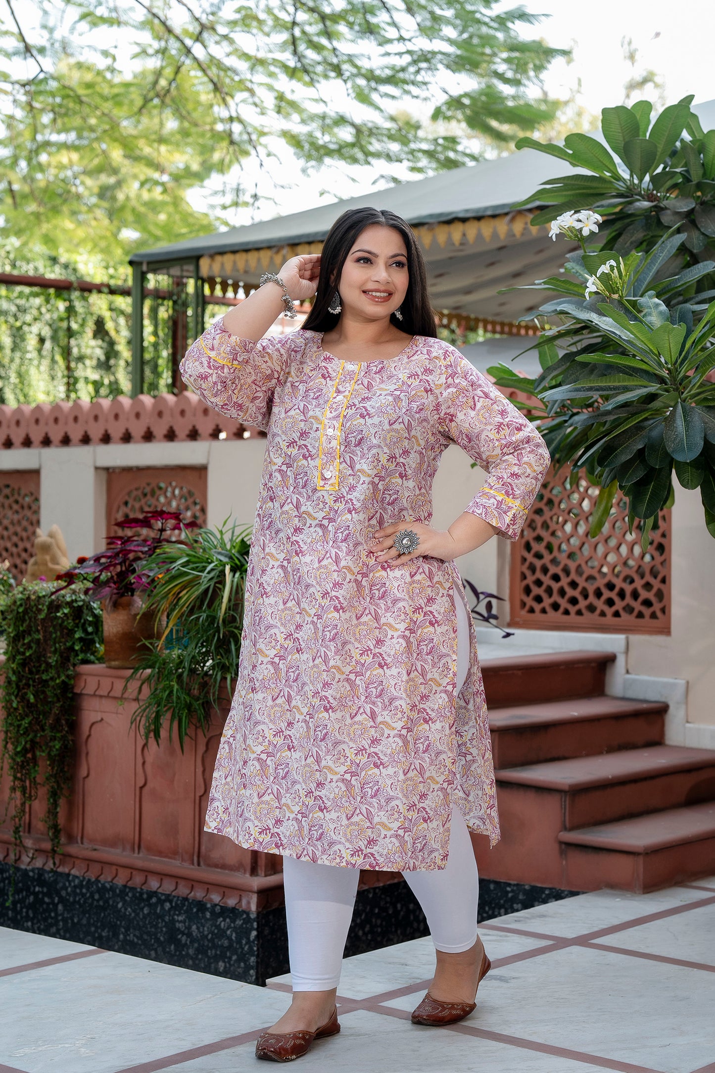 Pink Printed Pure Cotton Straight Kurti