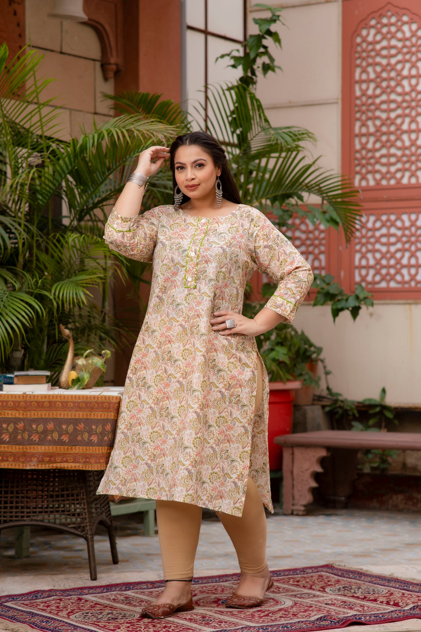 Light Yellow Printed Pure Cotton Straight Kurti