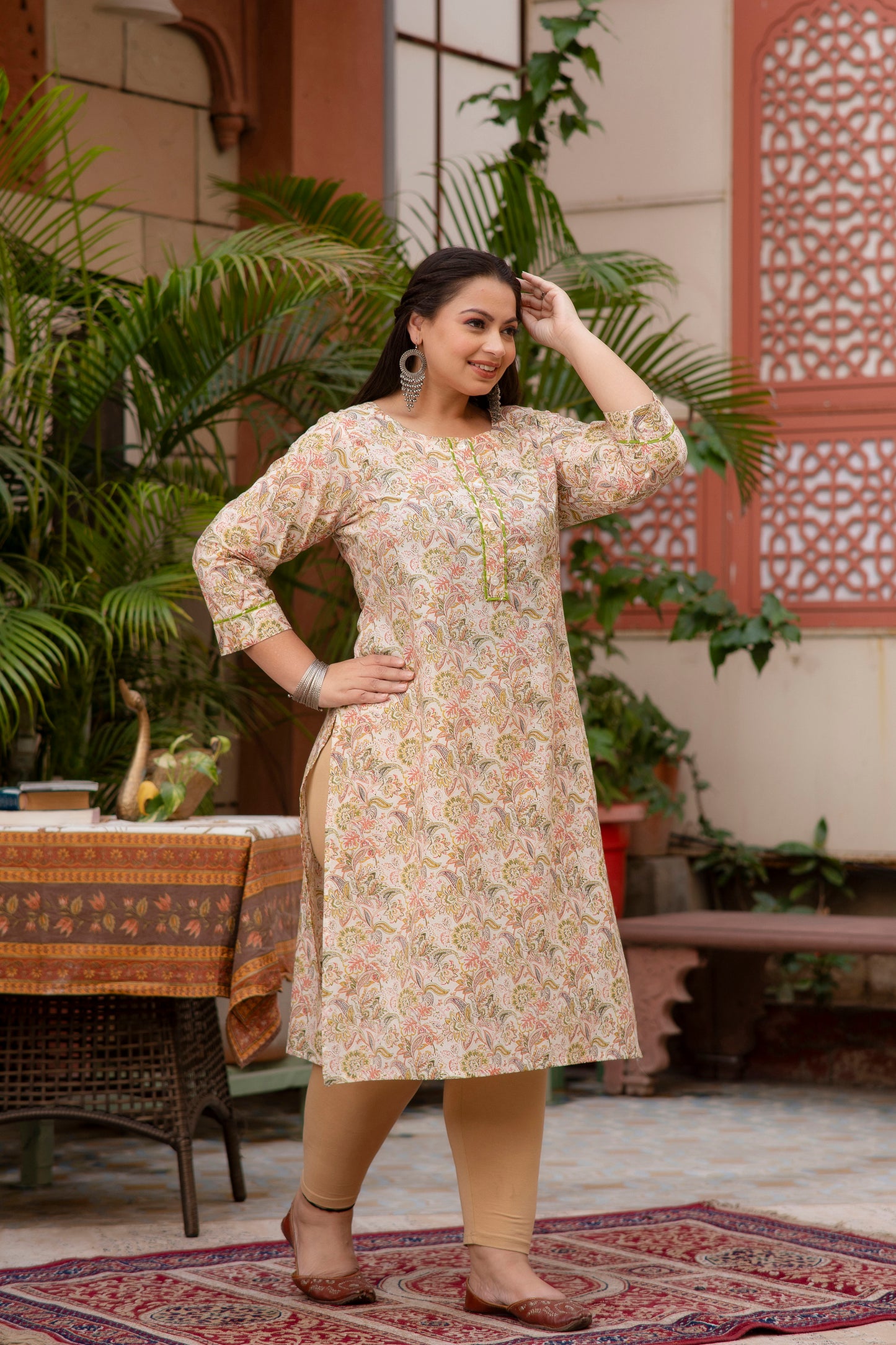 Light Yellow Printed Pure Cotton Straight Kurti