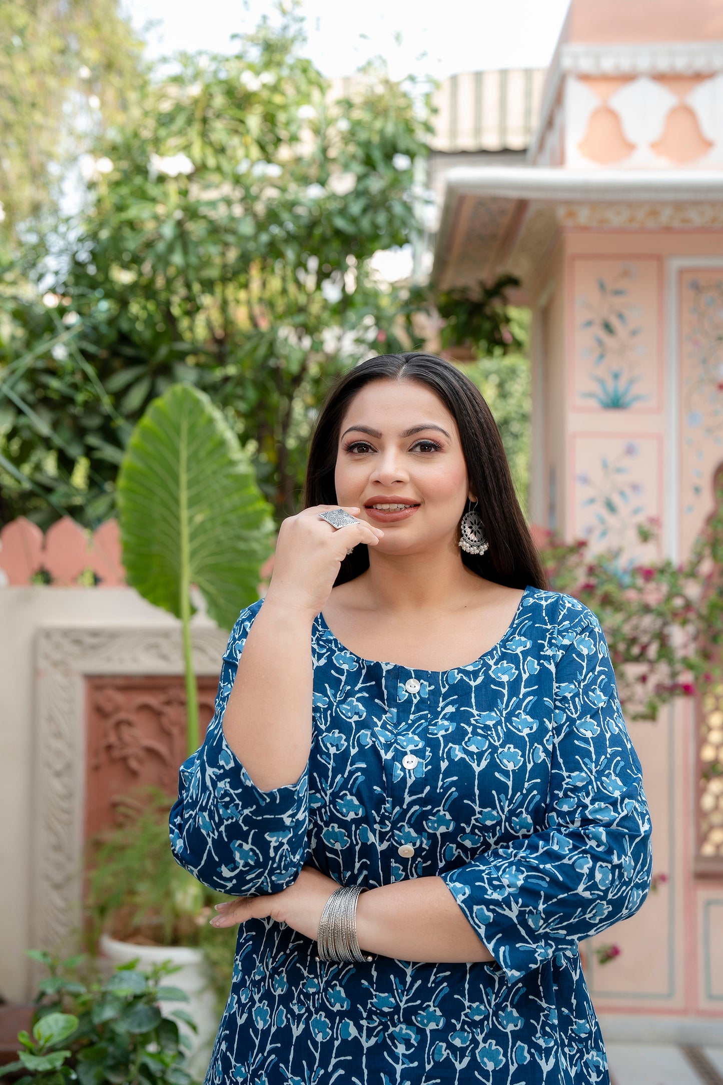 Blue Printed Pure Cotton Straight Kurti