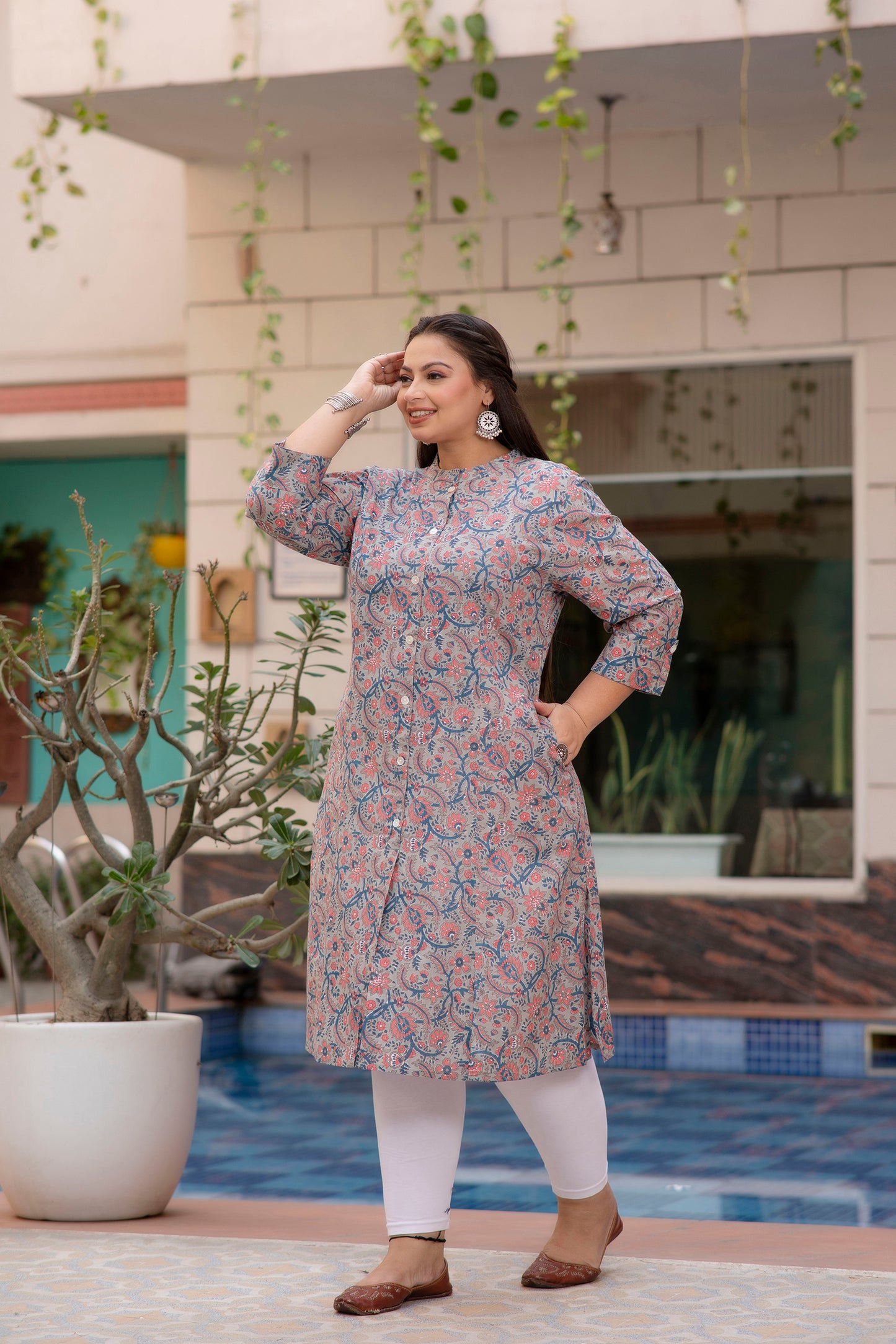 Light Grey Pure Cotton 'A' Line Kurta