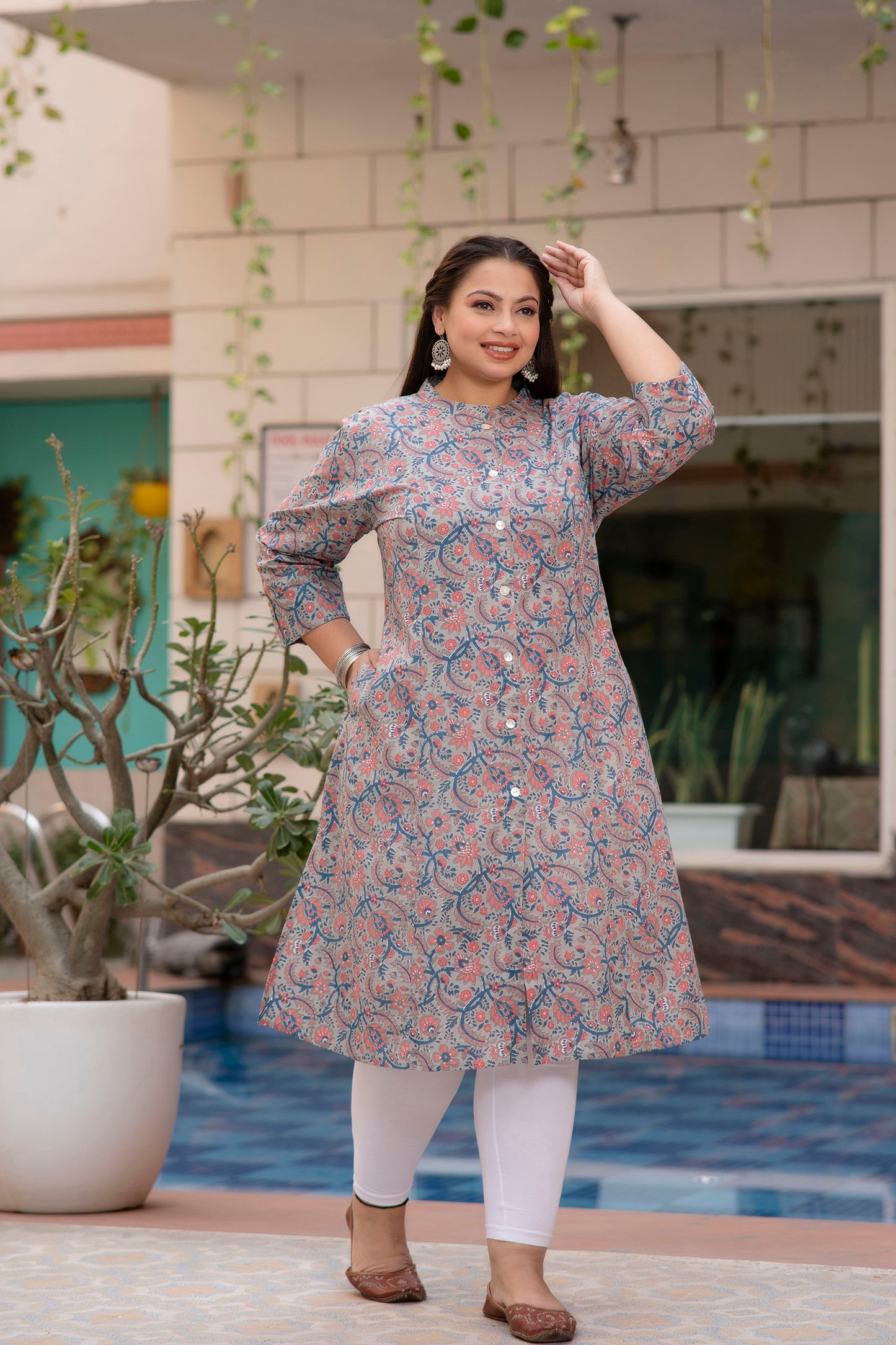 Light Grey Pure Cotton 'A' Line Kurta