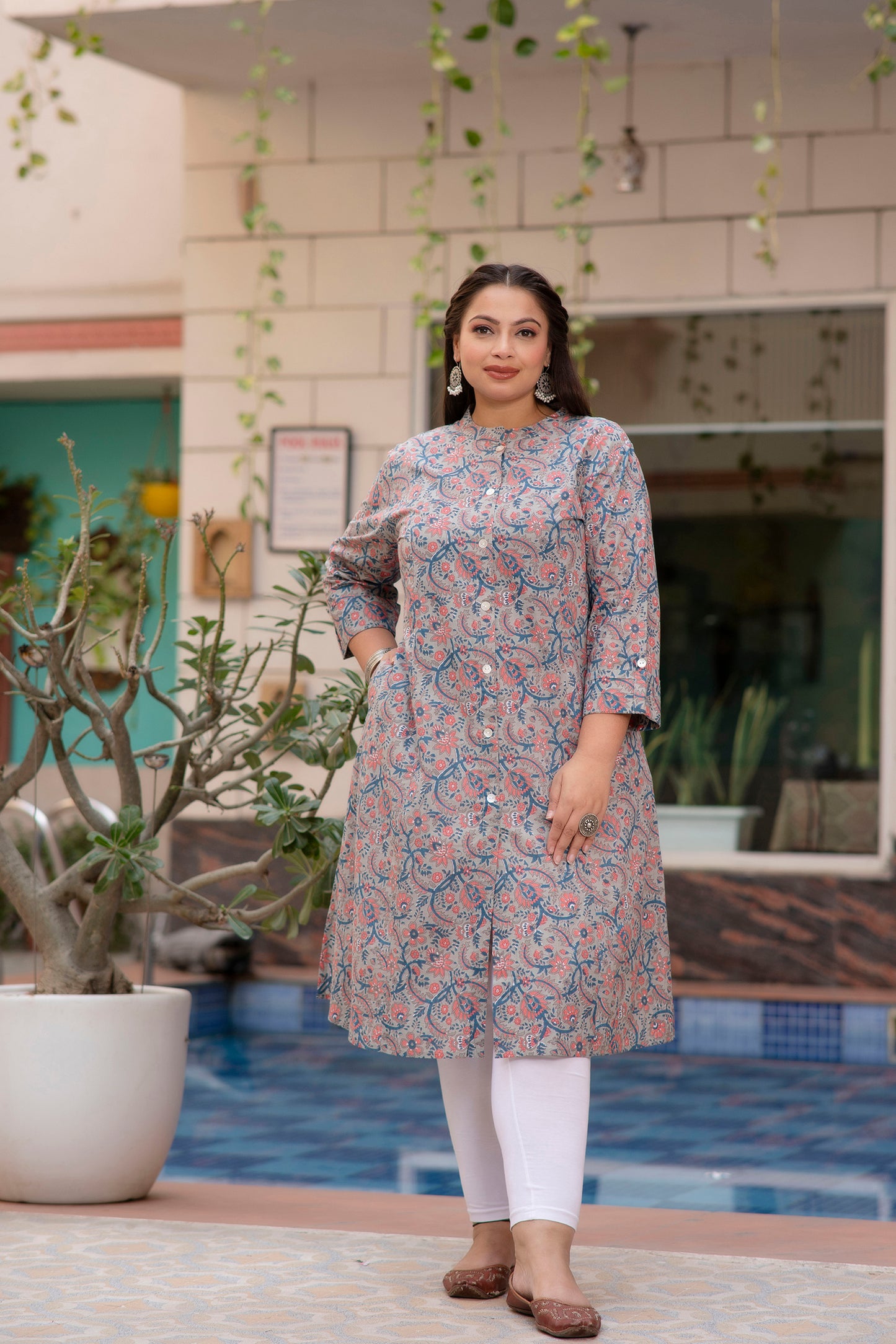 Light Grey Pure Cotton 'A' Line Kurta