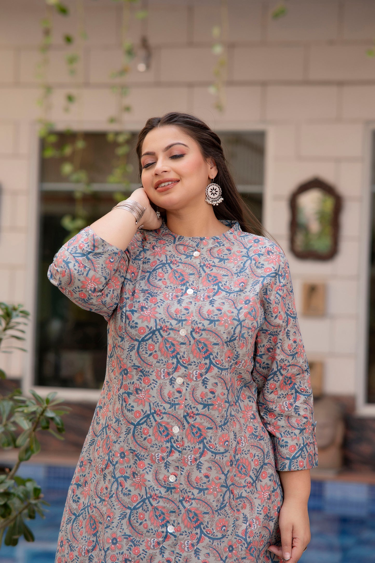 Light Grey Pure Cotton 'A' Line Kurta