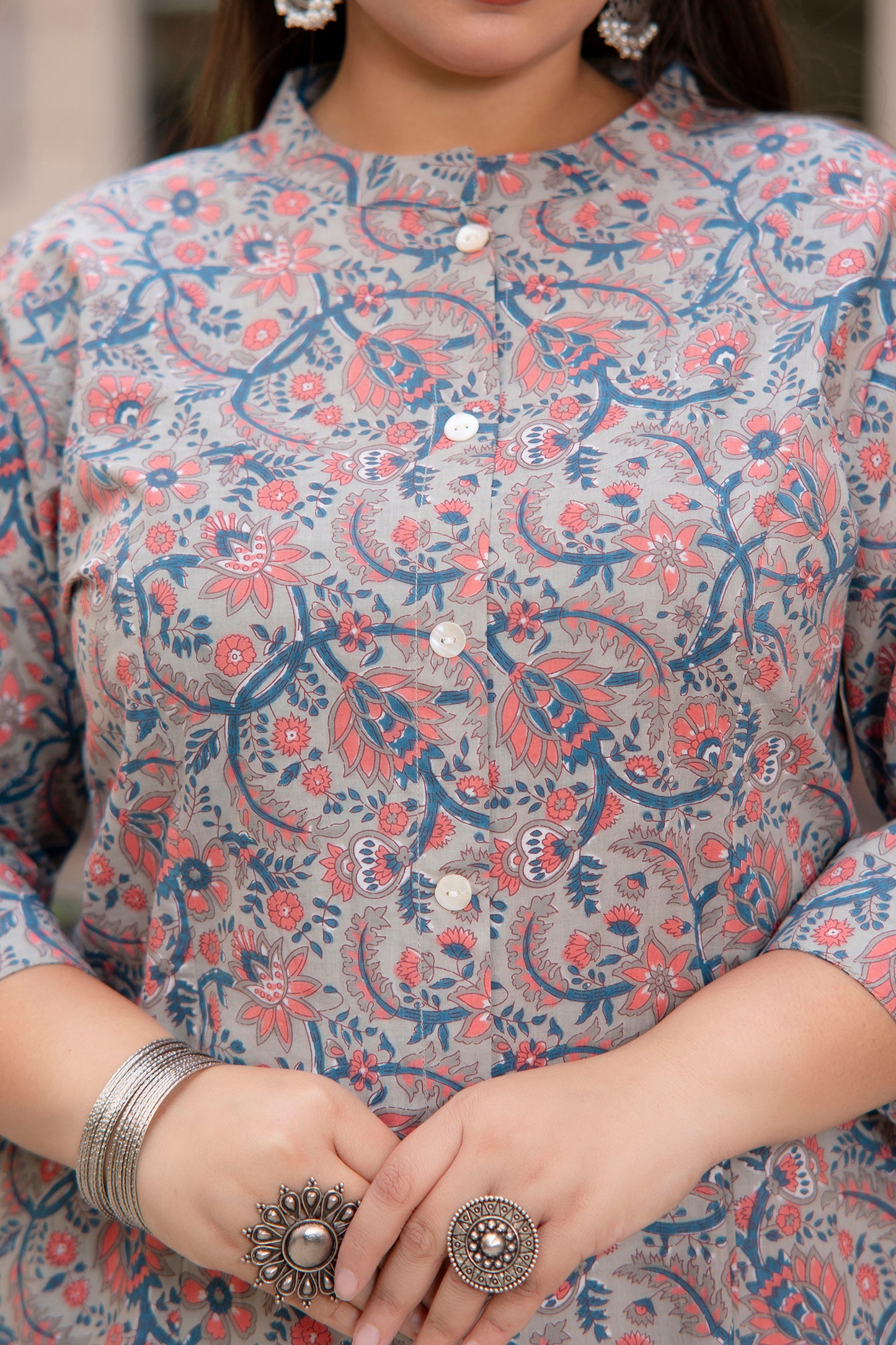 Light Grey Pure Cotton 'A' Line Kurta