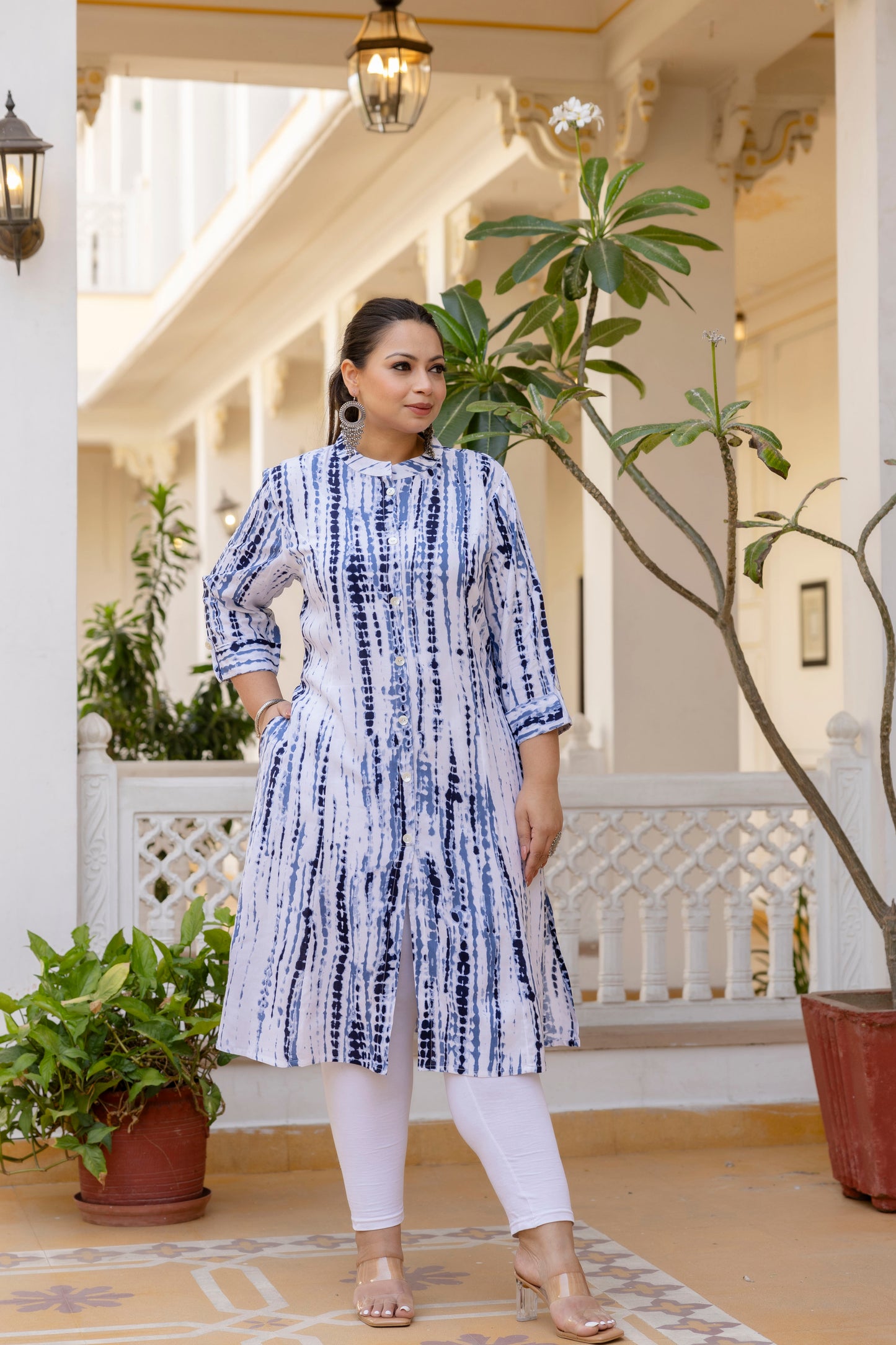 Blue Front Slit Princess Cut 'A' Line Kurta