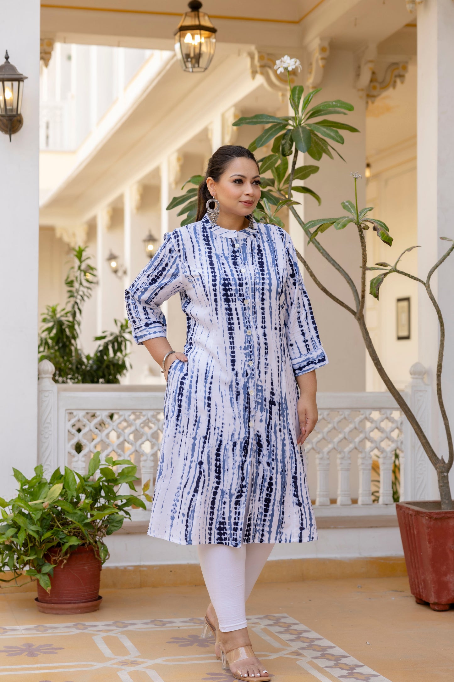 Blue Front Slit Princess Cut 'A' Line Kurta