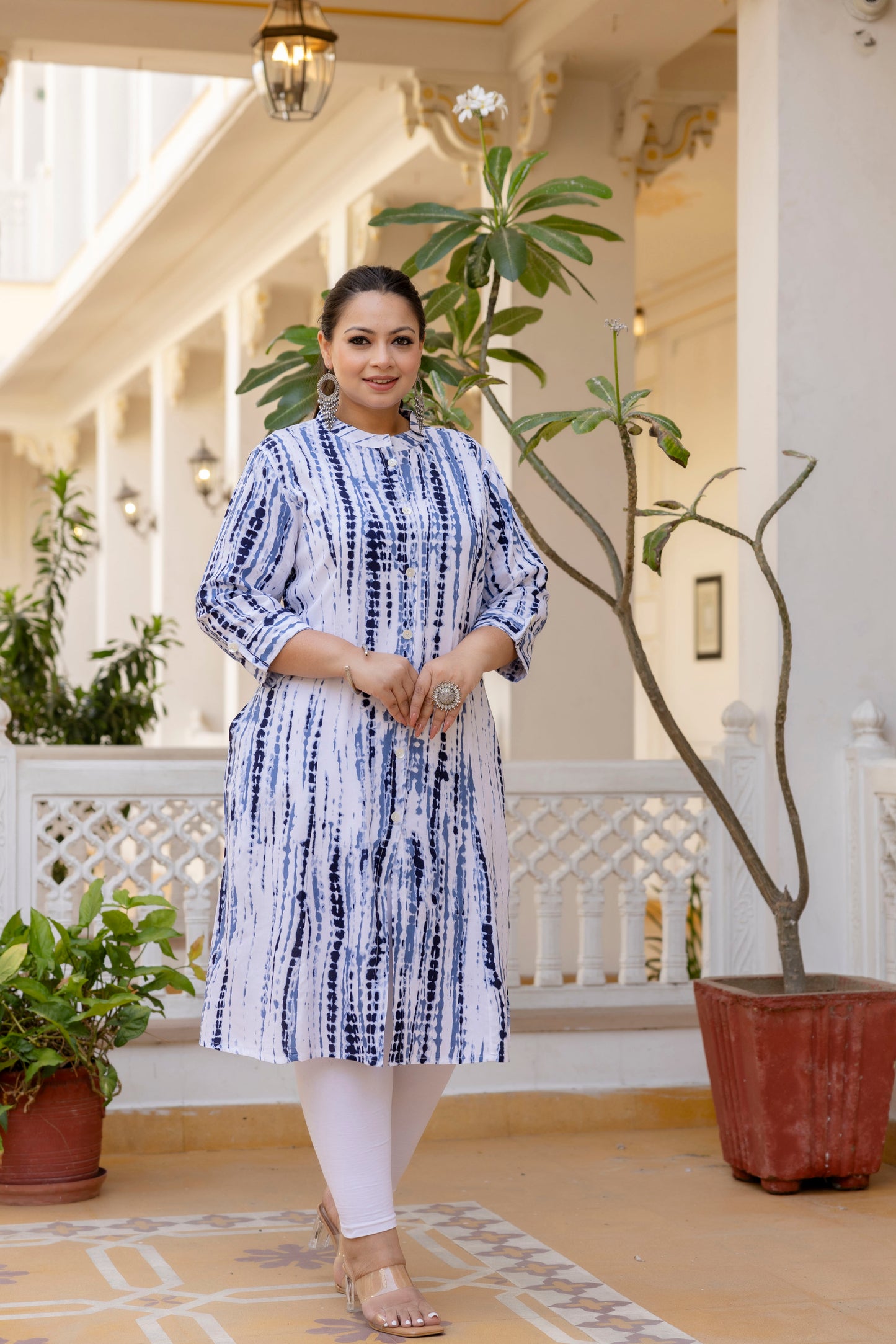 Blue Front Slit Princess Cut 'A' Line Kurta