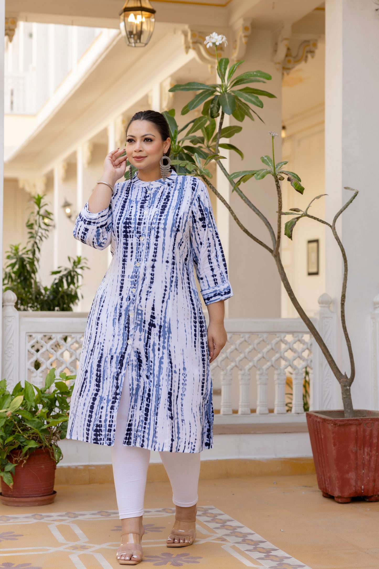 Blue Front Slit Princess Cut 'A' Line Kurta