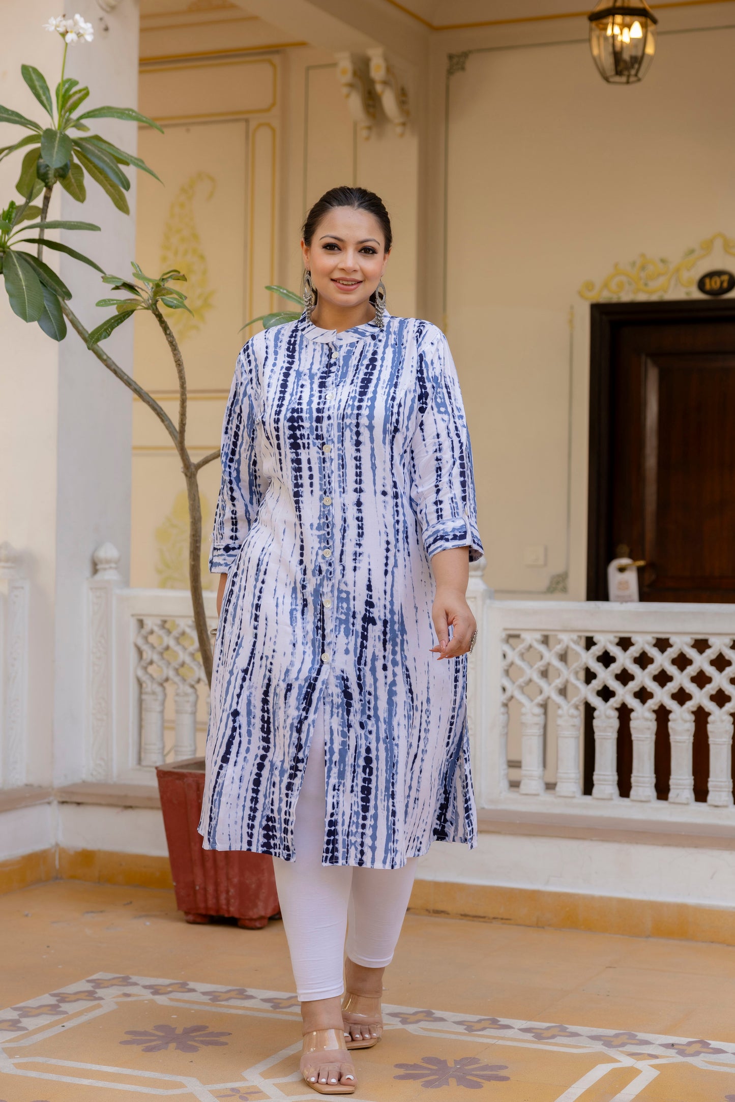 Blue Front Slit Princess Cut 'A' Line Kurta