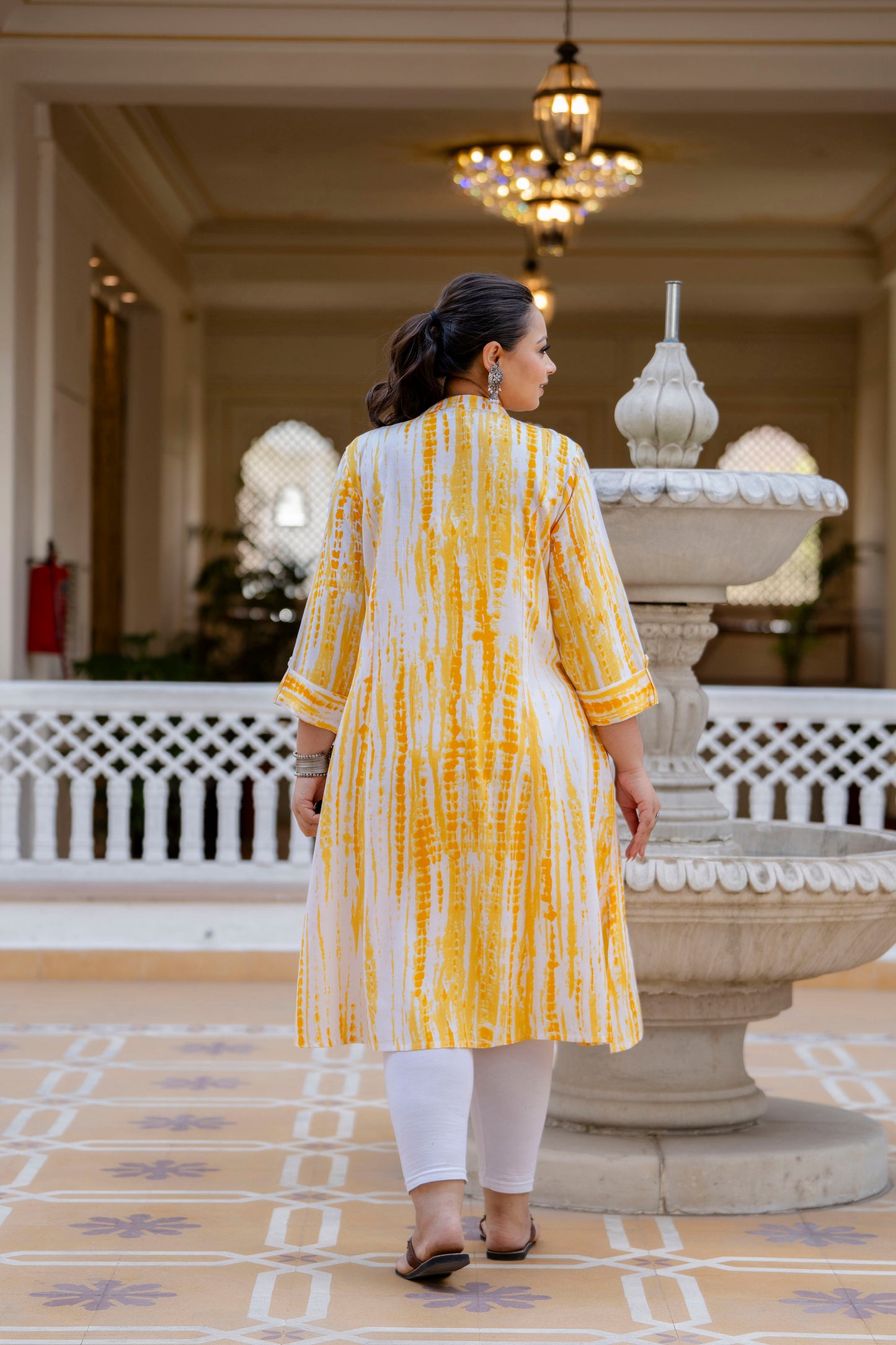 Yellow Front Slit Princess Cut 'A' Line Kurta