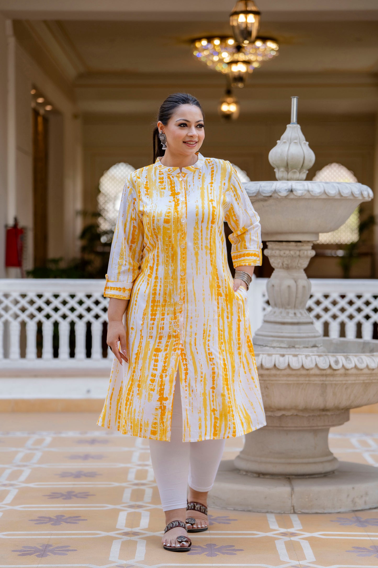 Yellow Front Slit Princess Cut 'A' Line Kurta