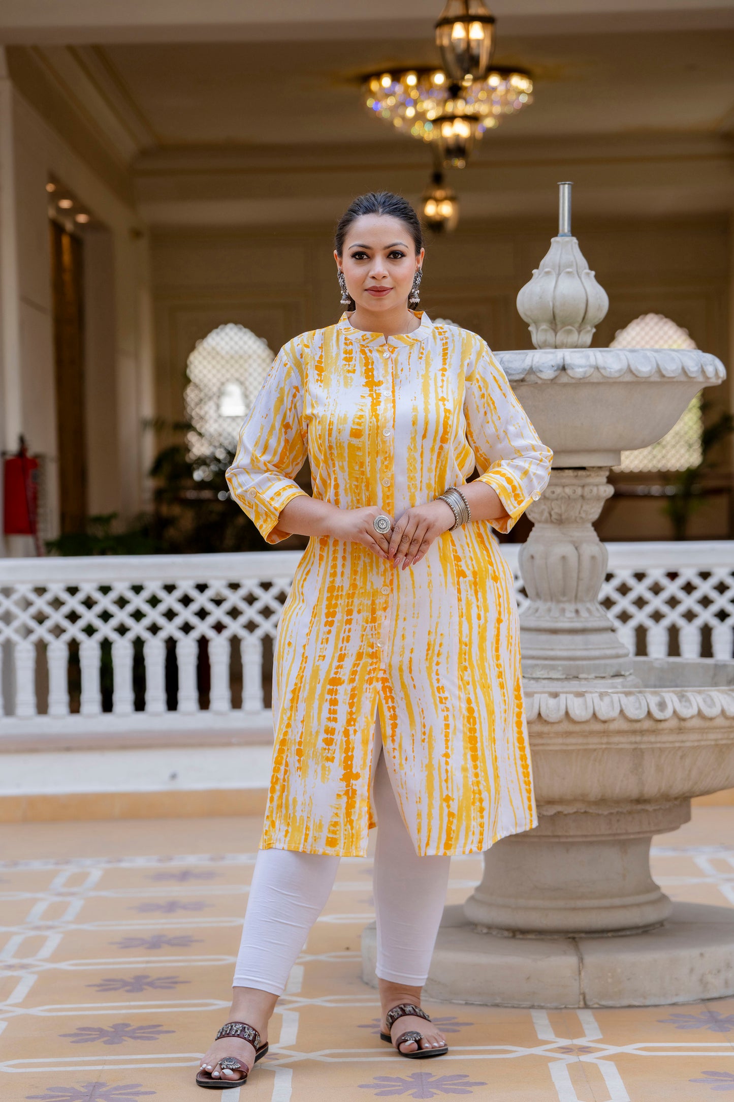 Yellow Front Slit Princess Cut 'A' Line Kurta