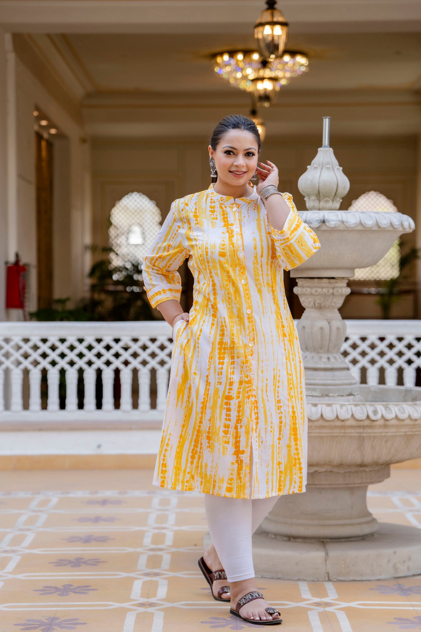 Yellow Front Slit Princess Cut 'A' Line Kurta