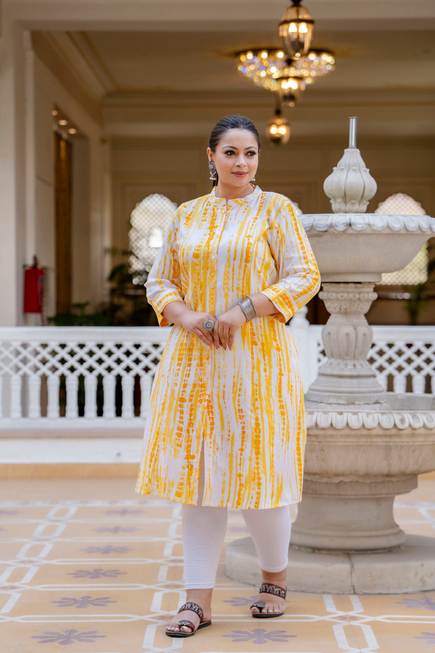 Yellow Front Slit Princess Cut 'A' Line Kurta