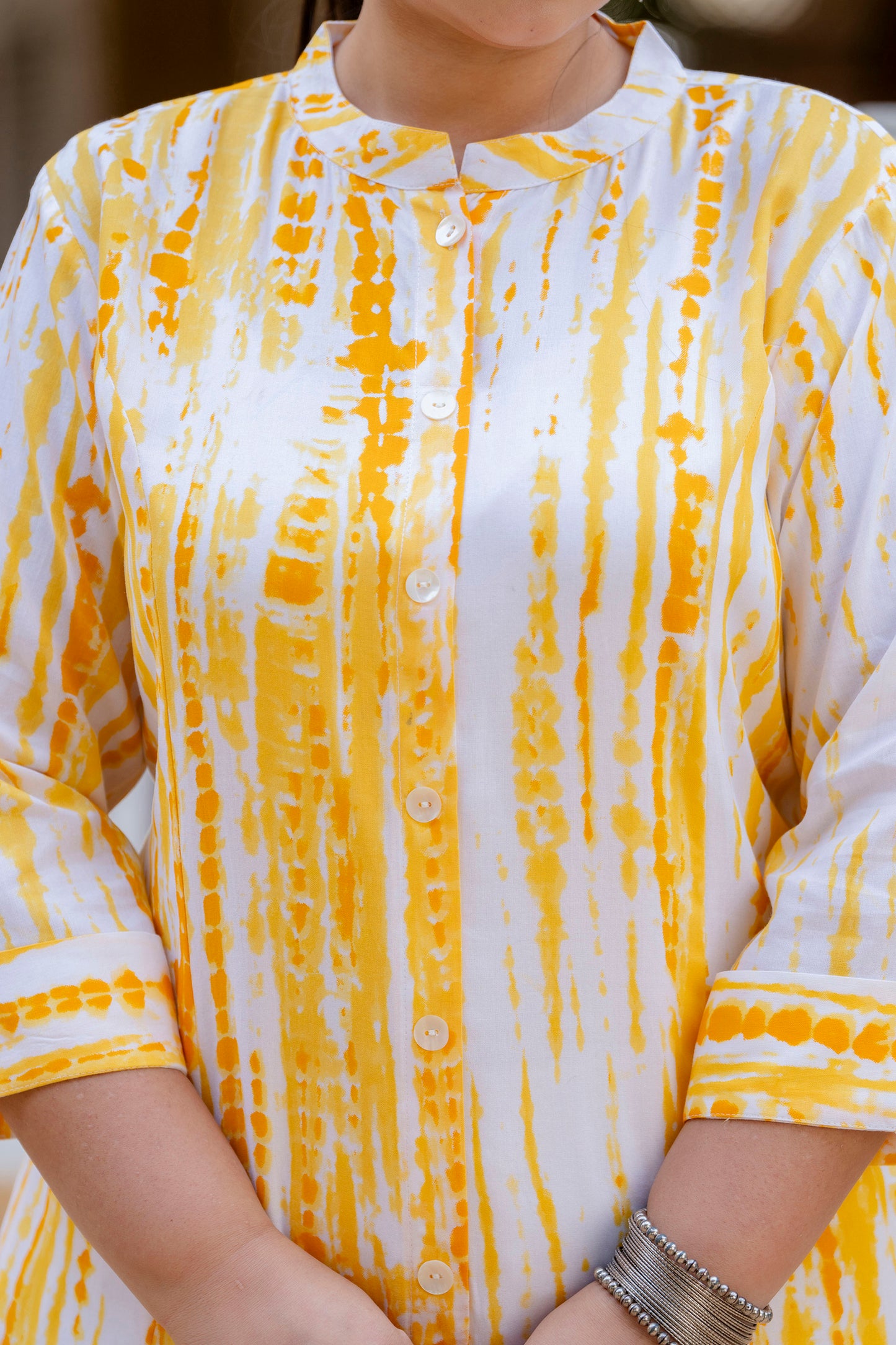 Yellow Front Slit Princess Cut 'A' Line Kurta
