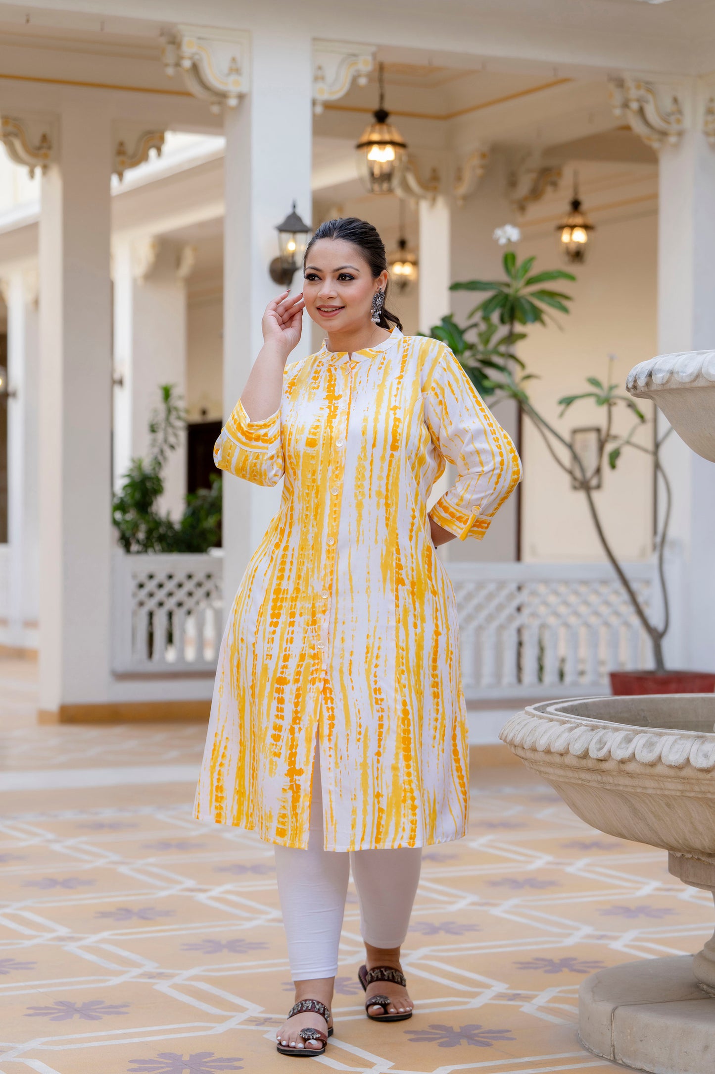 Yellow Front Slit Princess Cut 'A' Line Kurta