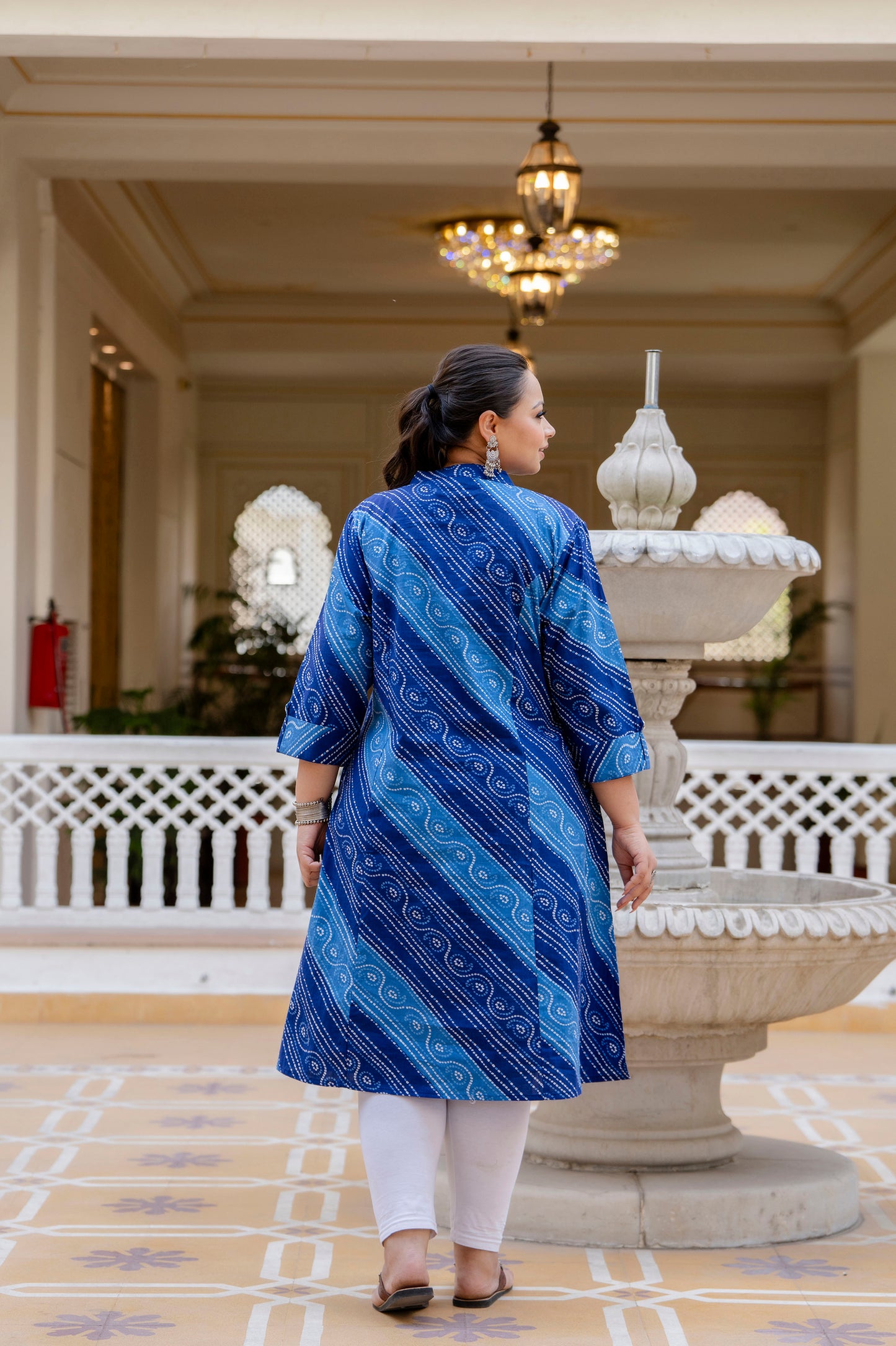 Blue Front Slit Lehriya A Line Kurta