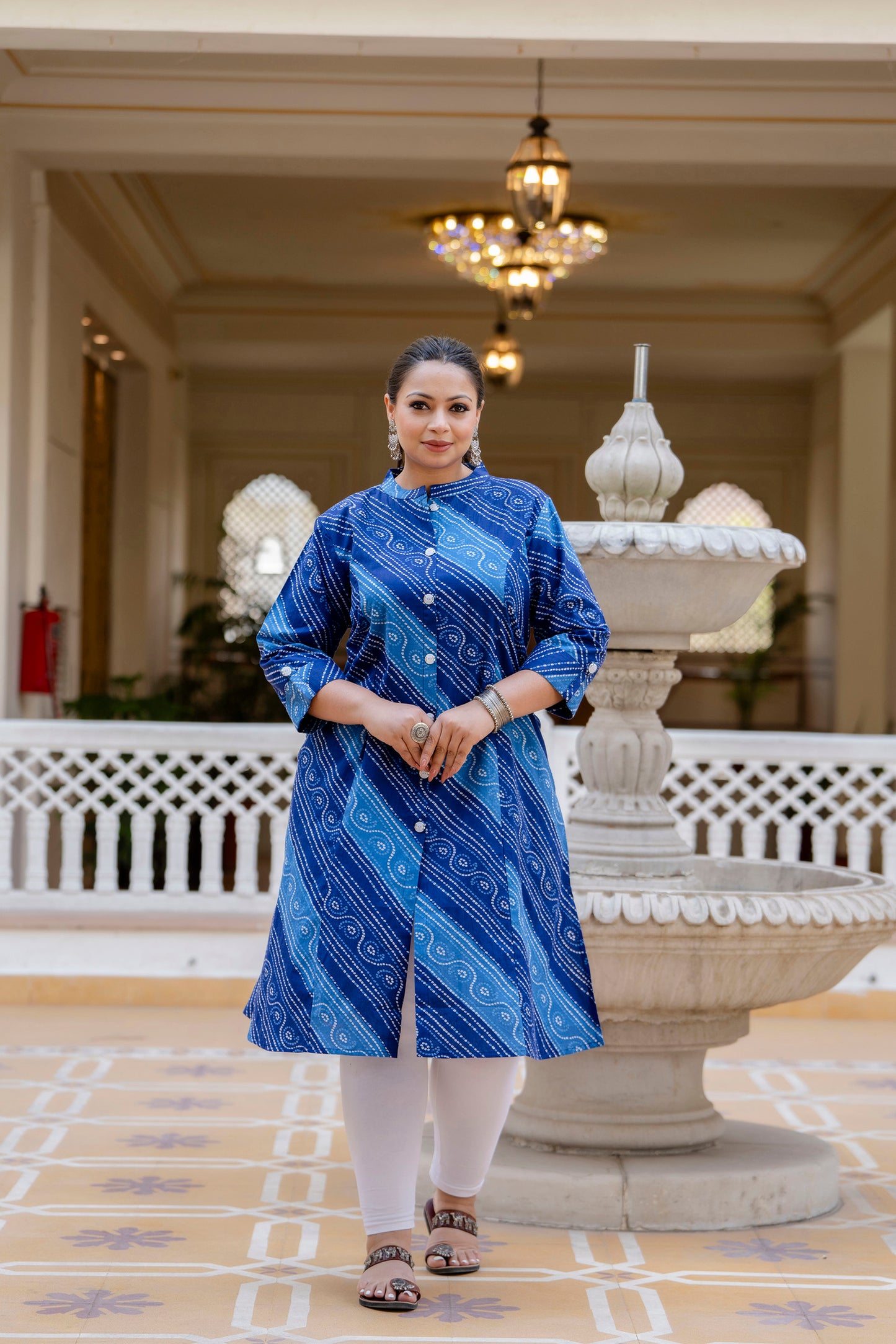Blue Front Slit Lehriya A Line Kurta
