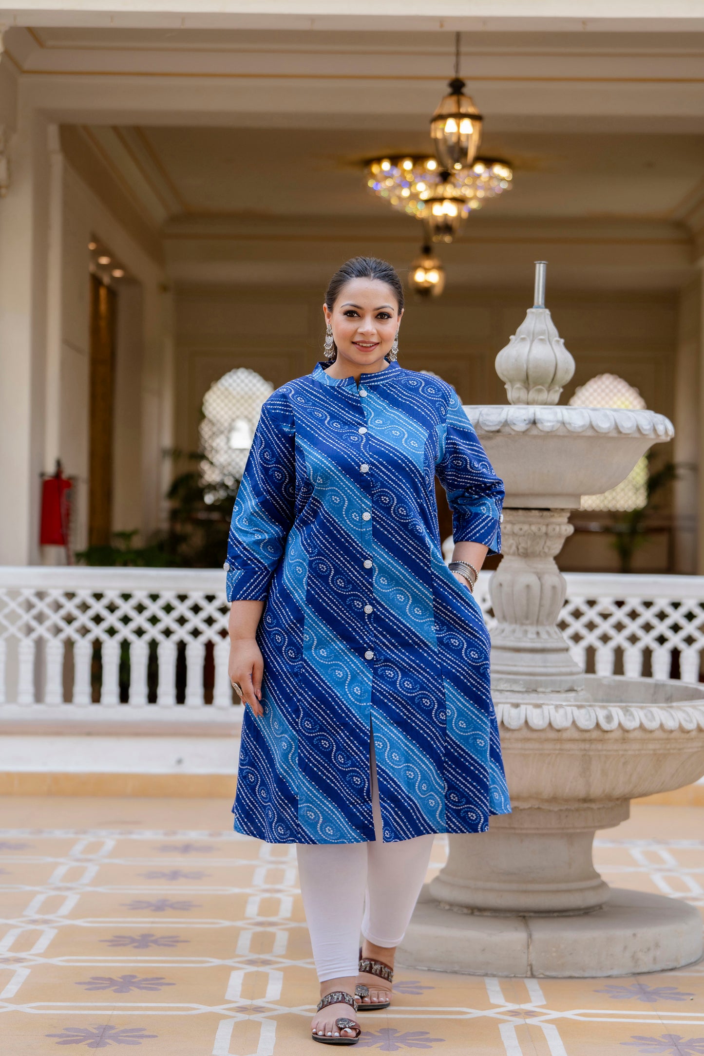 Blue Front Slit Lehriya A Line Kurta