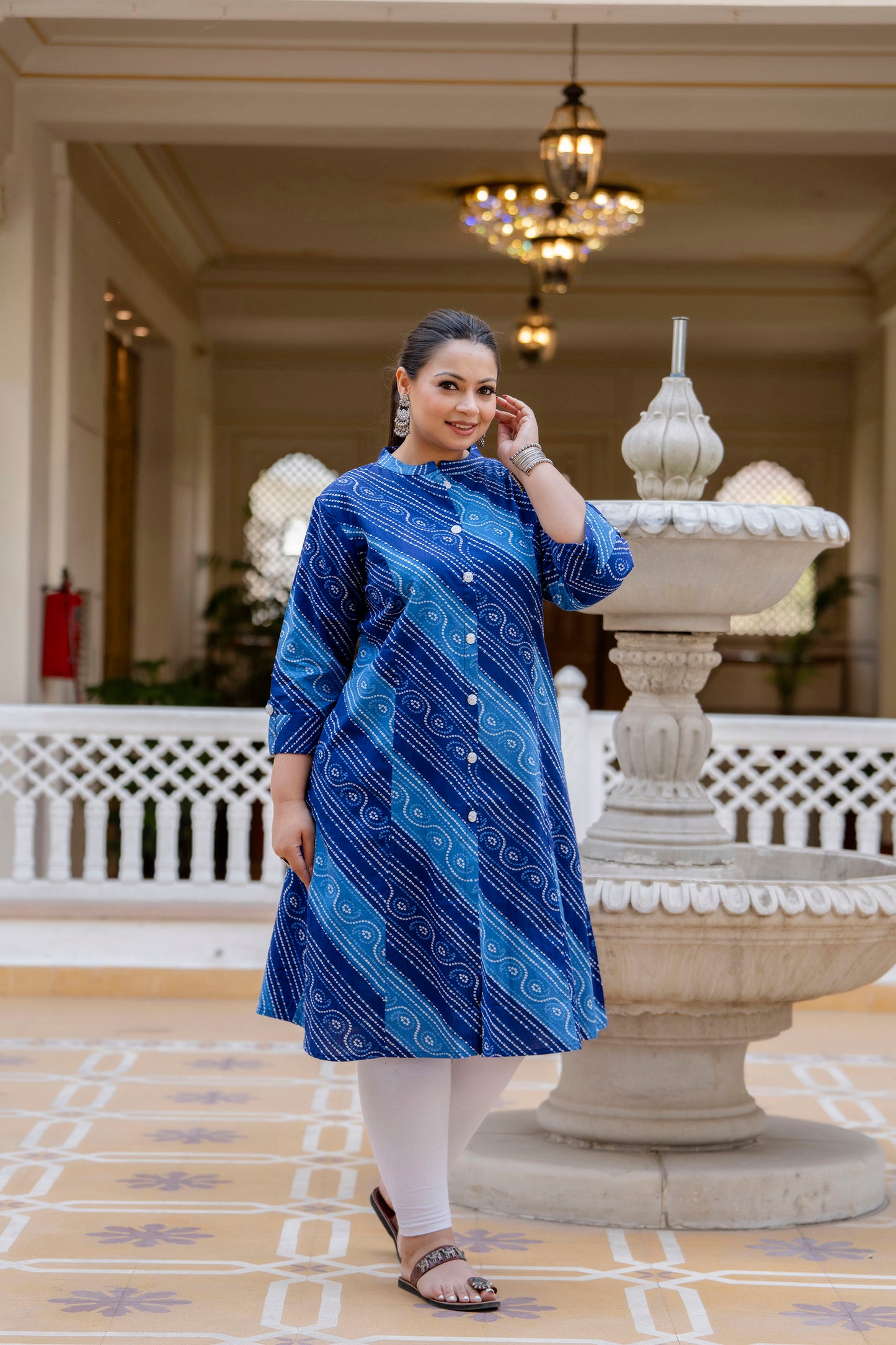 Blue Front Slit Lehriya A Line Kurta