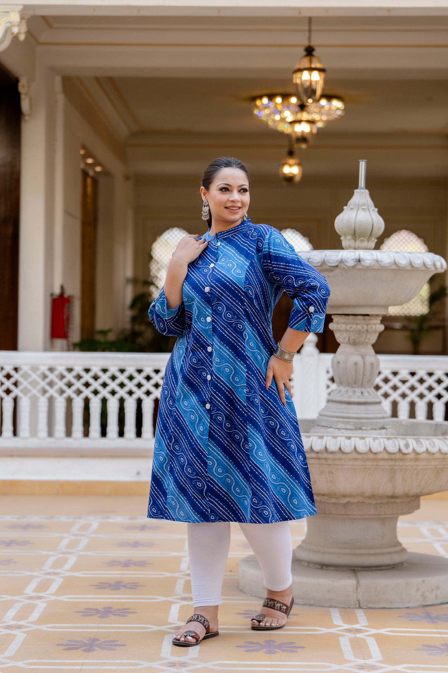 Blue Front Slit Lehriya A Line Kurta
