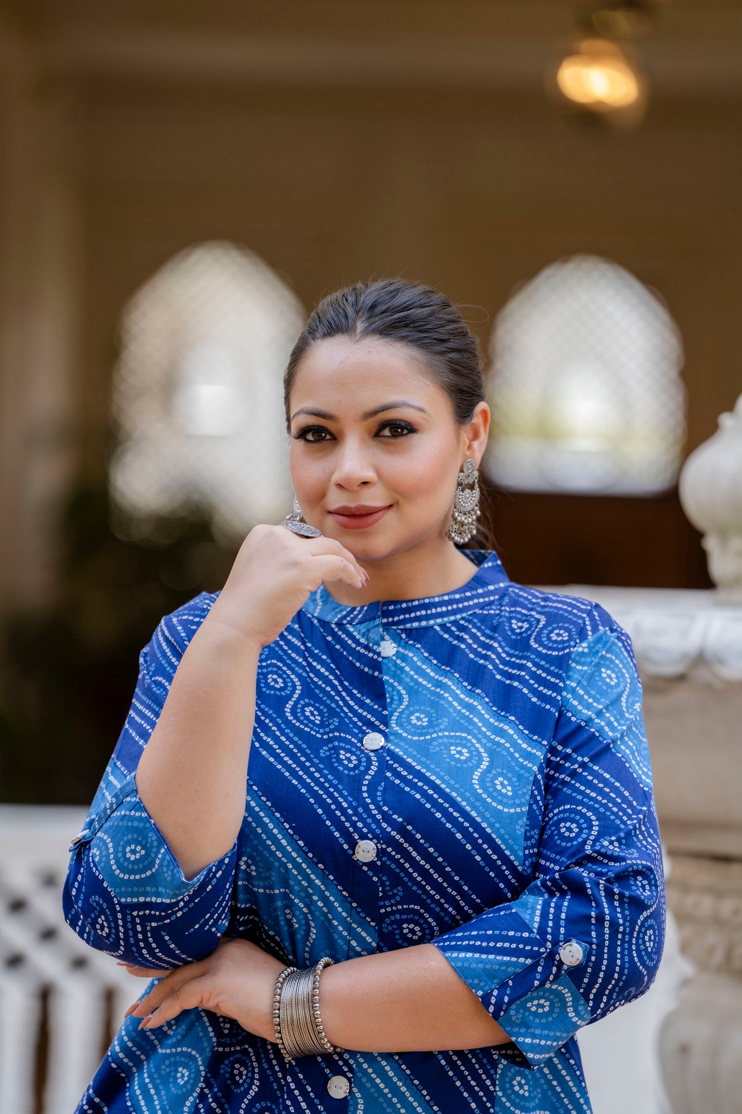 Blue Front Slit Lehriya A Line Kurta