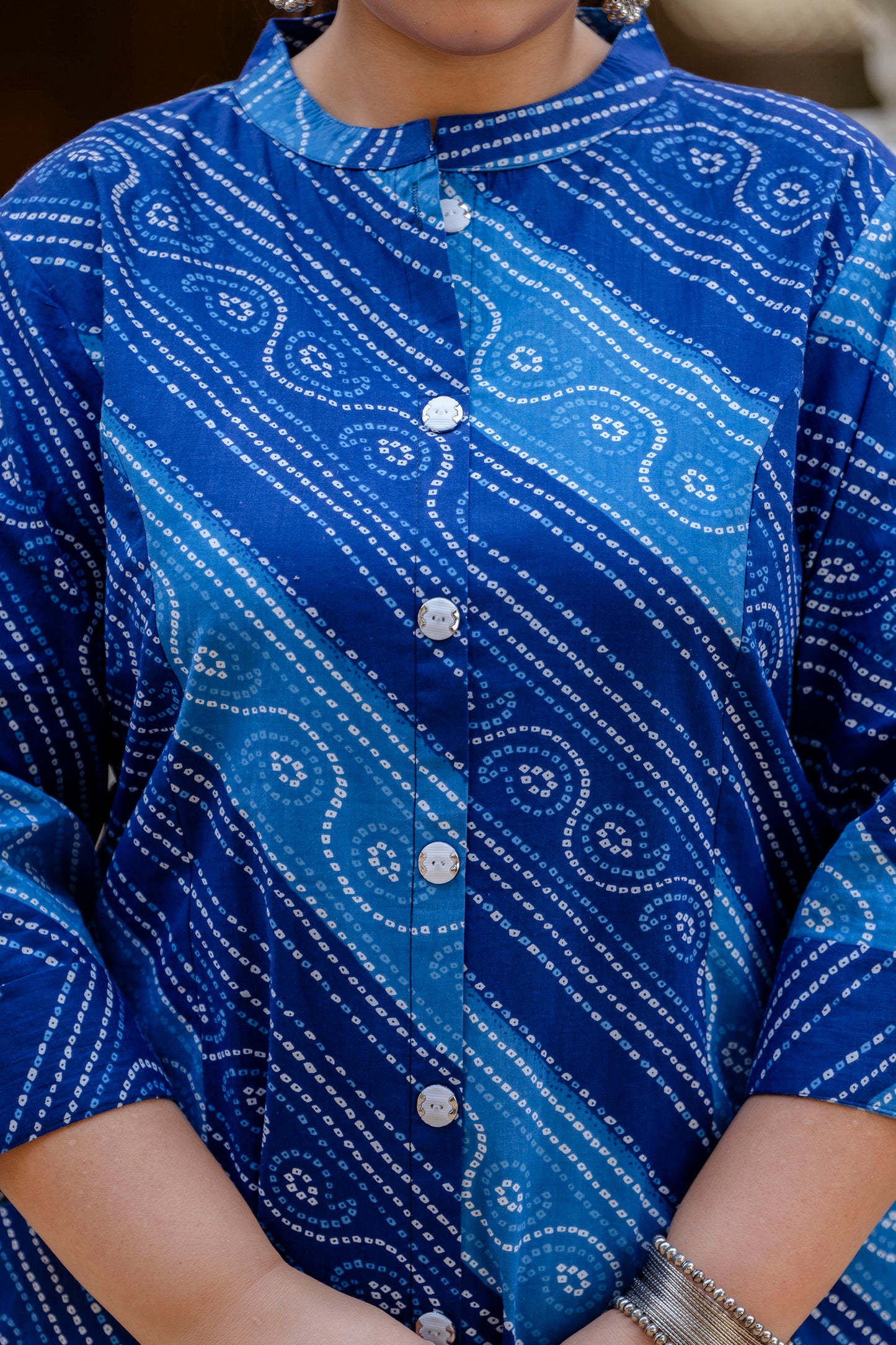 Blue Front Slit Lehriya A Line Kurta