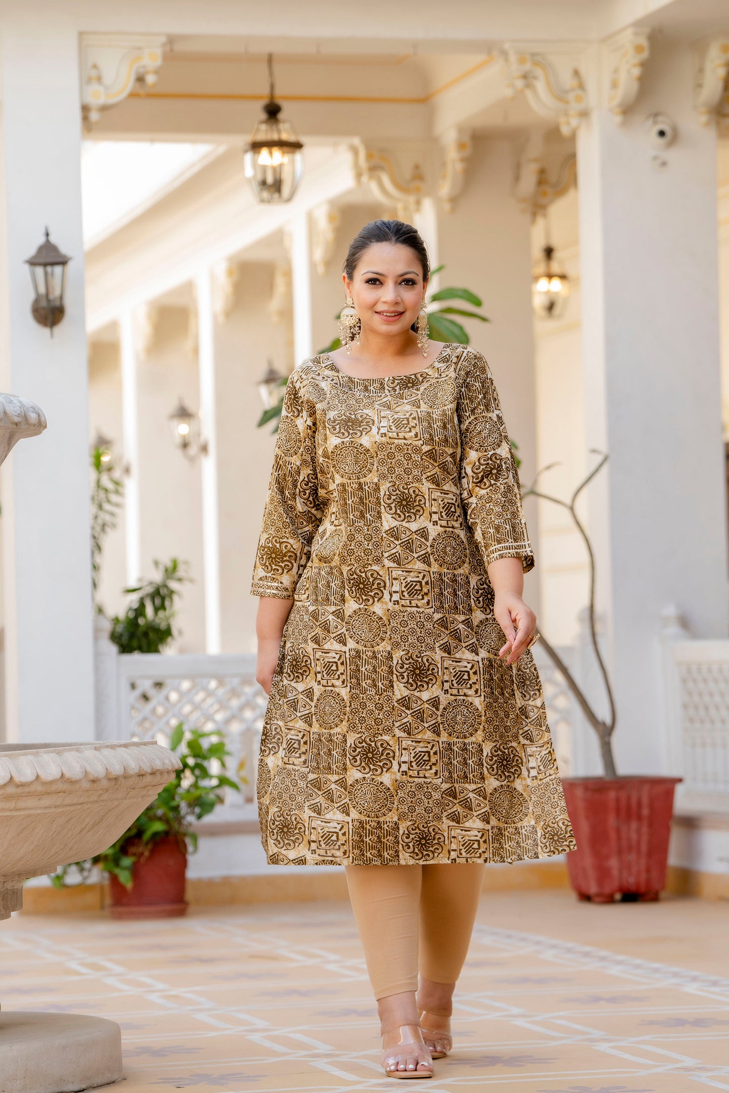 Beige Gota Work Straight Kurti