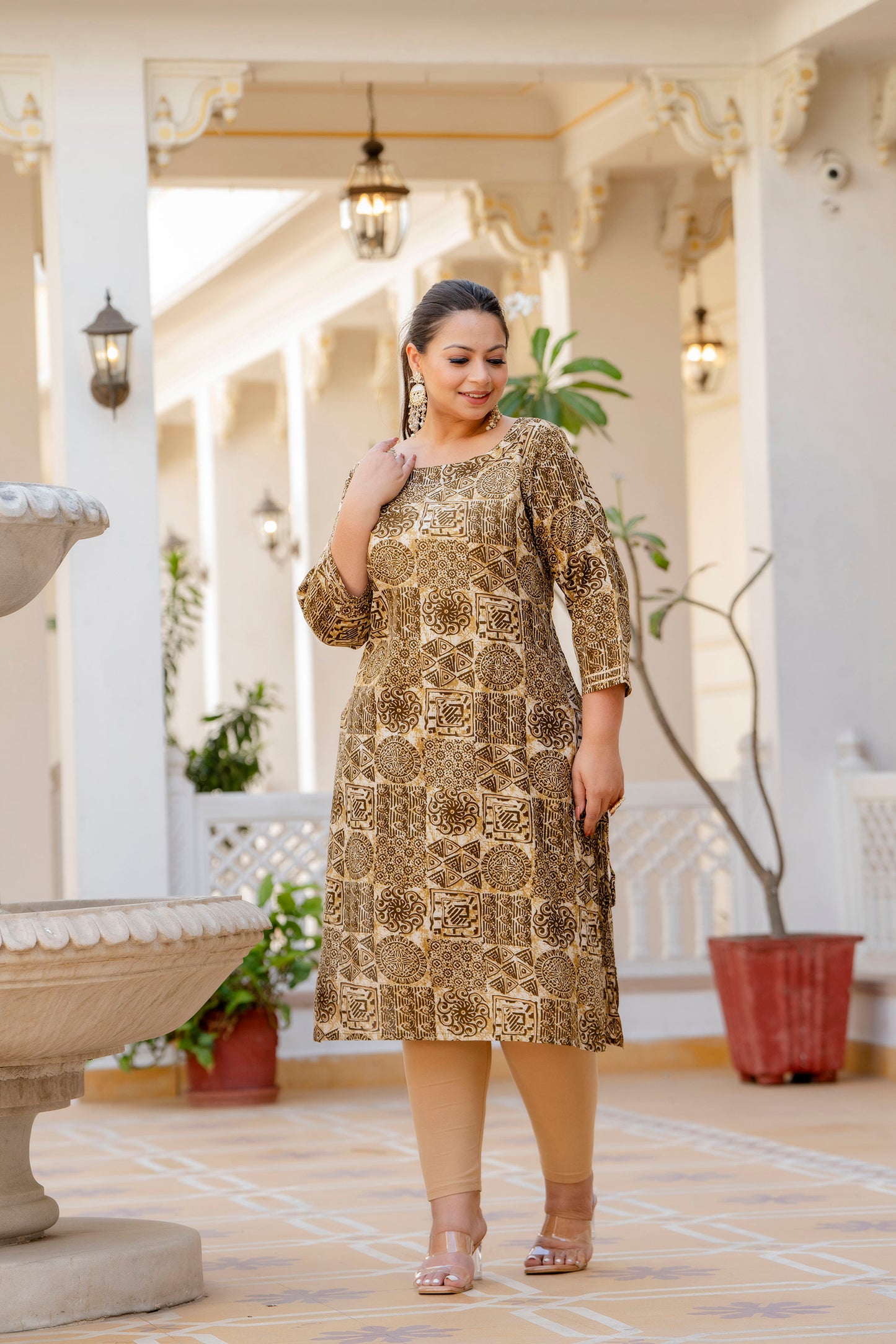 Beige Gota Work Straight Kurti