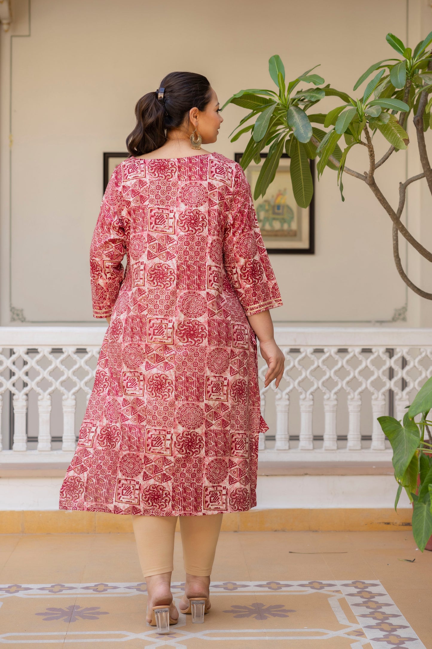 Red Gota Work Straight Kurti